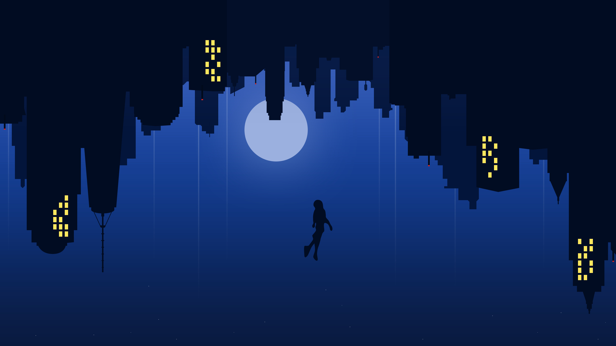 Miles Morales silhouette, inverted city skyline, full moon, HD Desktop wallpaper
