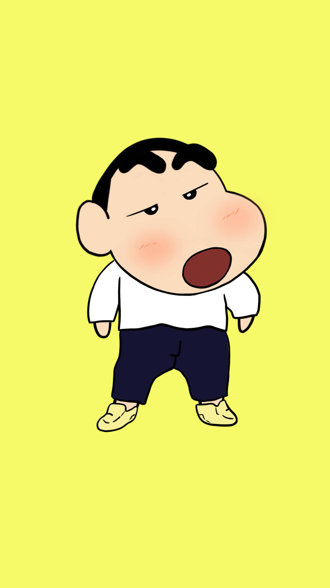 Shinnosuke Nohara, cheeky side-eye expression, white shirt navy shorts, Full HD Phone wallpaper