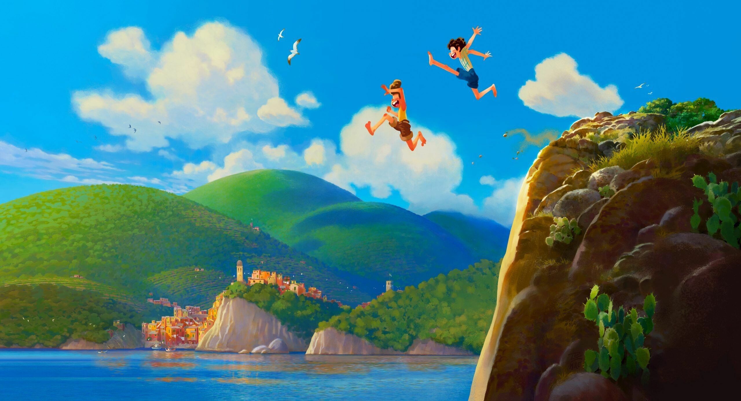 Luca animation, Disney Pixar, Playful friendship, Endless summer, 2560x1390 HD Desktop