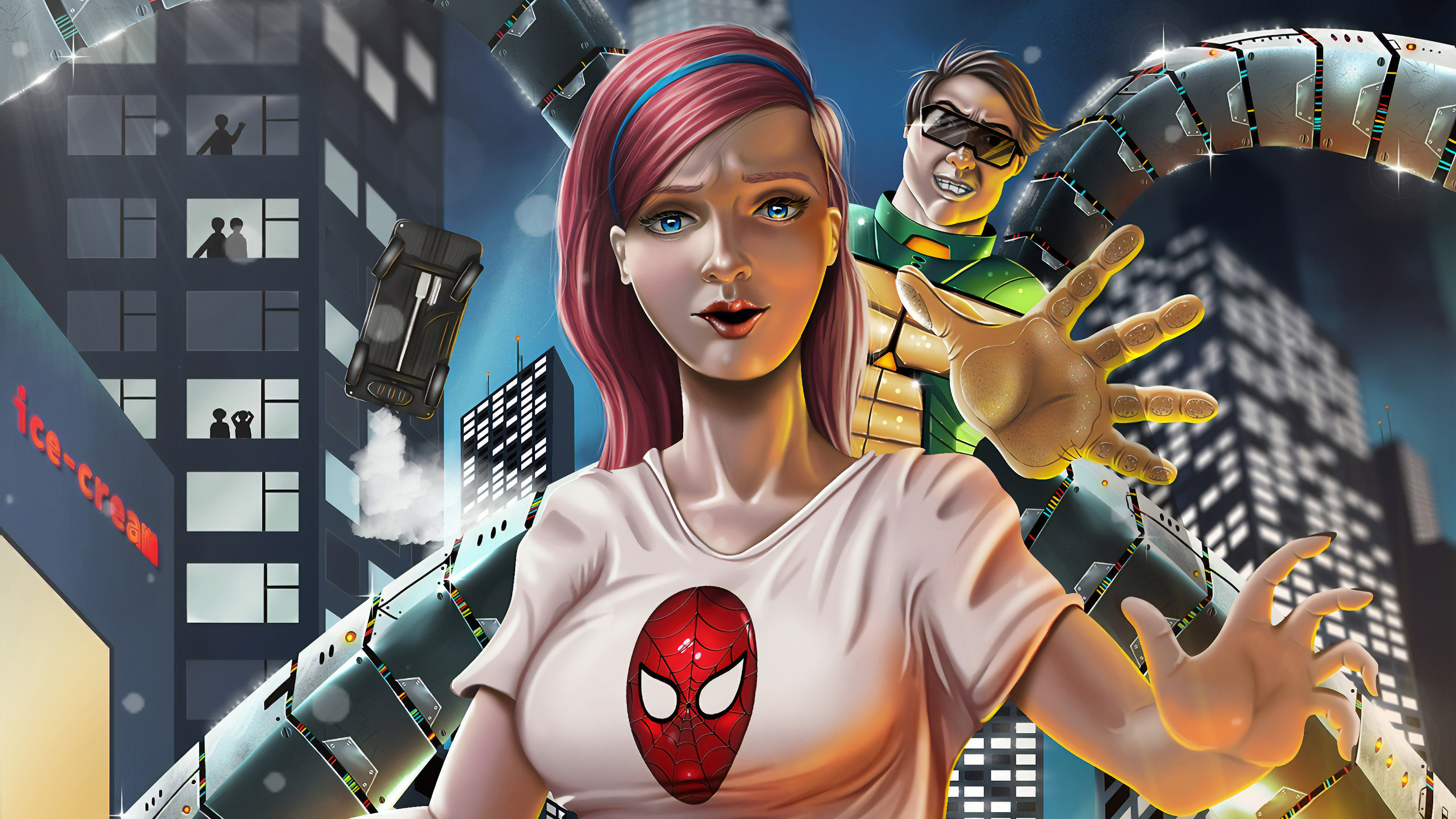 Mary Jane Watson, Dr. Octopus battle, Superheroes 4K wallpapers, Epic images, 3840x2160 4K Desktop