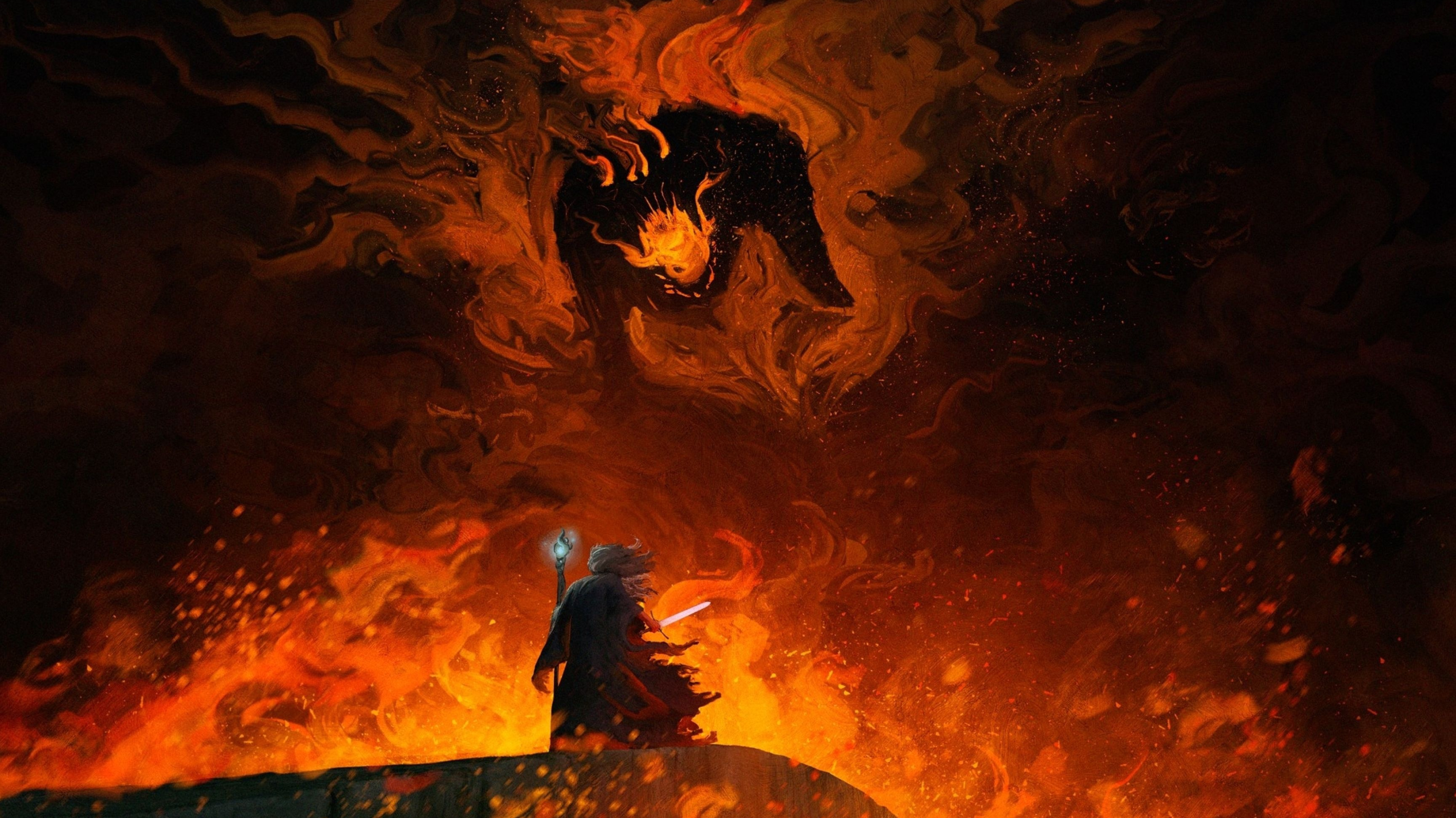 Gandalf vs Balrog, Wallpapers, Top backgrounds, Movies, 3840x2160 4K Desktop