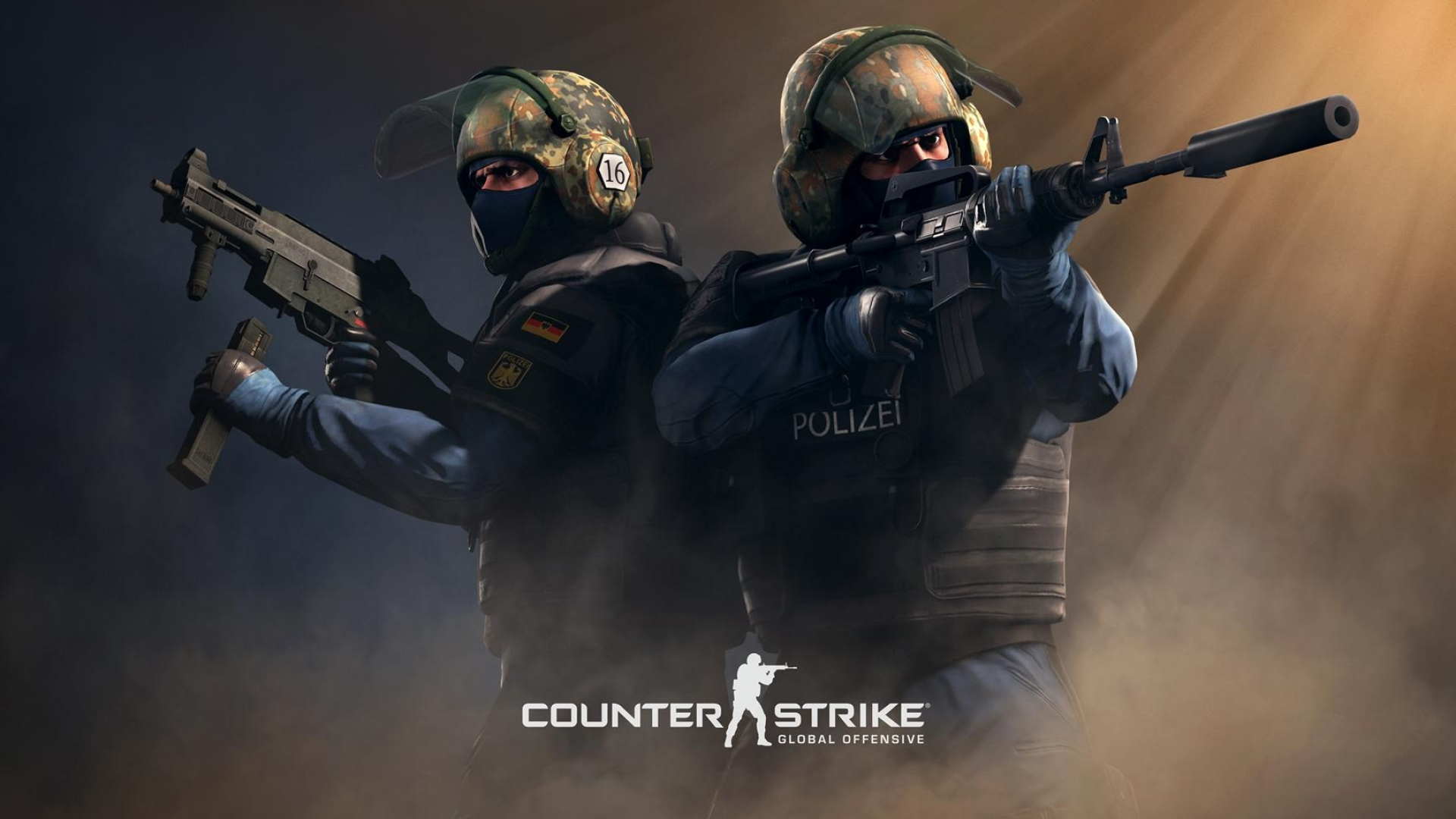 GSG-9 Counter-Terrorists, Counter-Strike Global Offensive logo, M4A1-S suppressed rifle, Full HD Desktop wallpaper