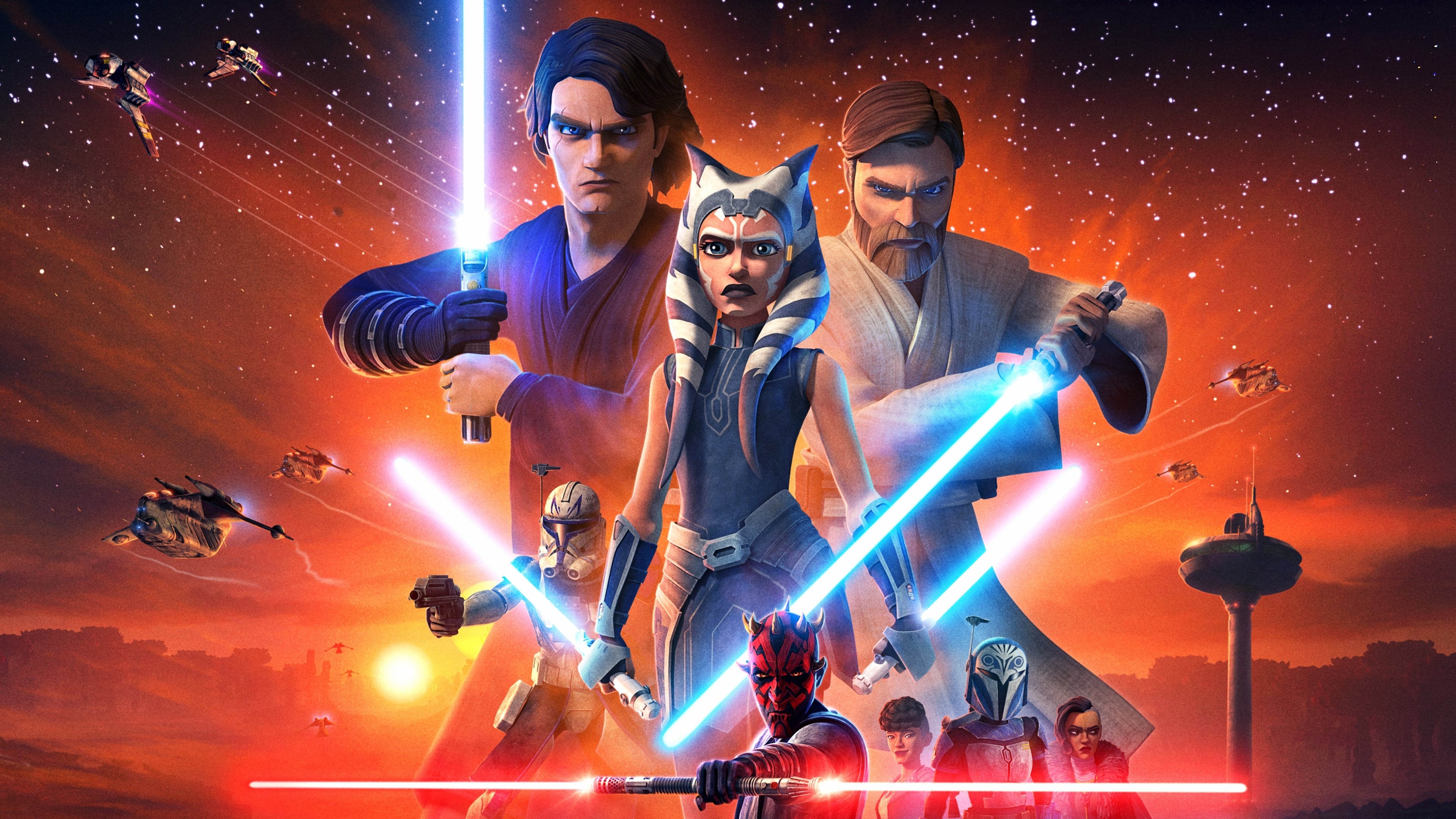 Anakin Skywalker, Ahsoka Tano, Obi-Wan Kenobi, Darth Maul, Star Wars: The Clone Wars, 4K Desktop wallpaper