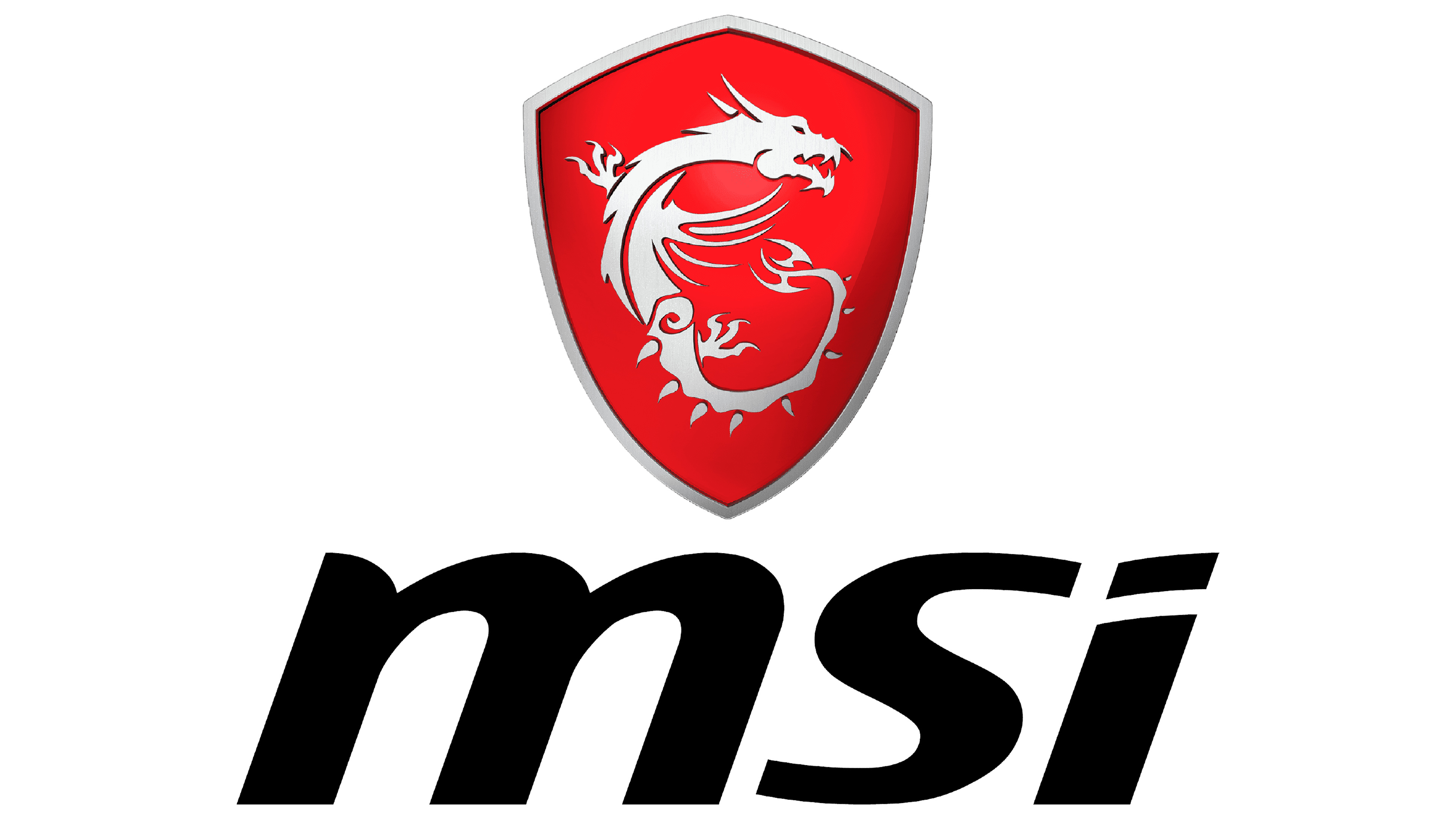 MSI Gaming dragon logo, black msi wordmark, red shield emblem, 4K Desktop wallpaper