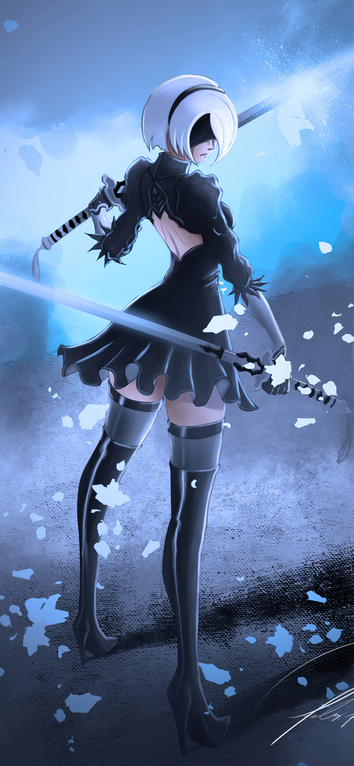 2B, Virtuous Contract katana, Glowing energy slash, HD Phone wallpaper