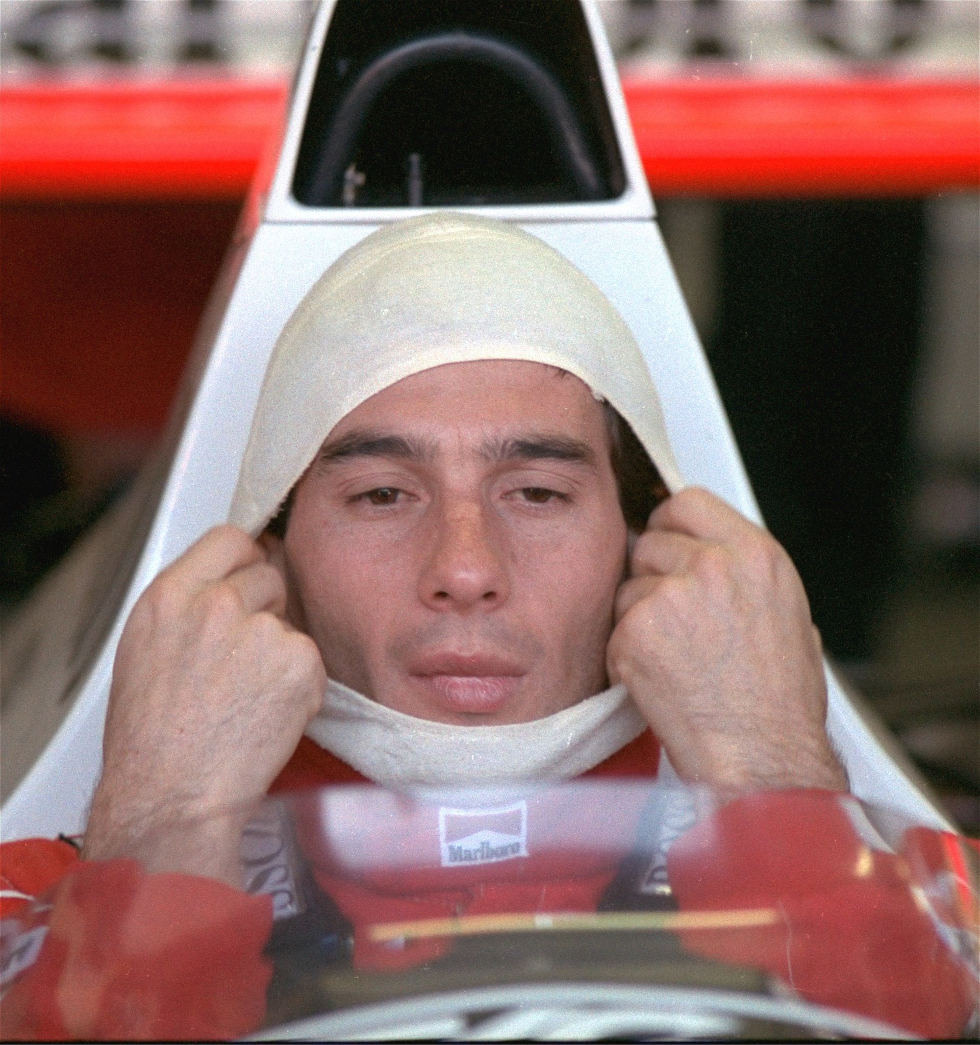Ayrton Senna, McLaren Formula 1 cockpit, White Nomex balaclava, HD Phone wallpaper