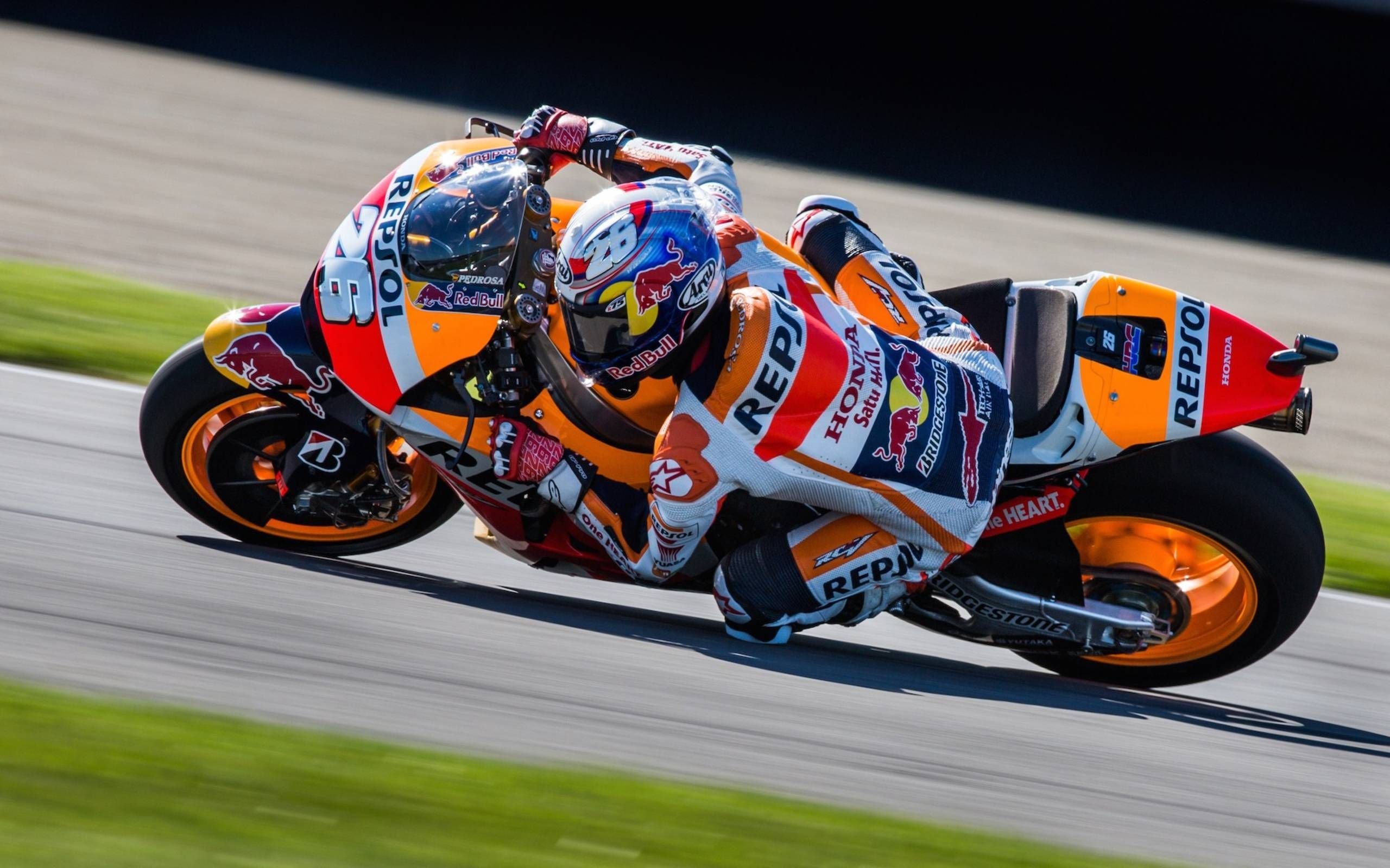 Dani Pedrosa number 26, Repsol Honda RC213V, MotoGP knee down speed, HD Desktop wallpaper