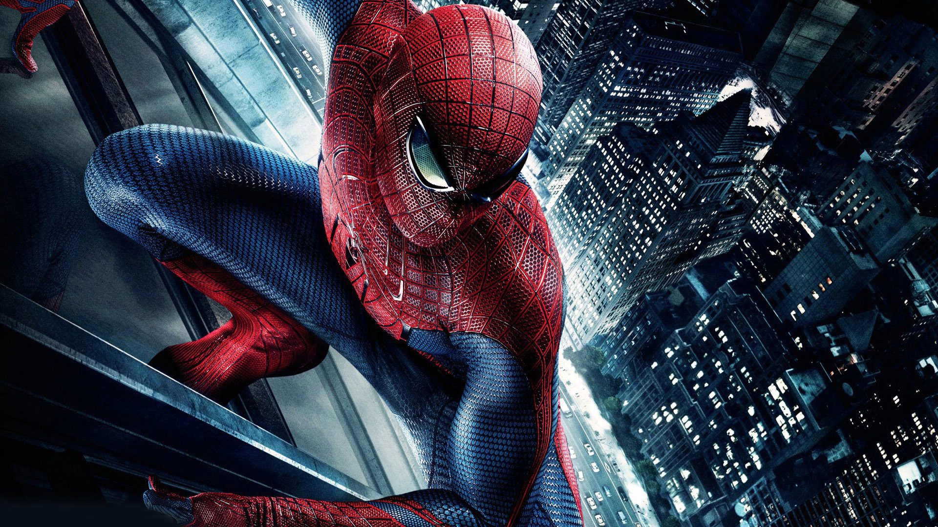 The Amazing Spider-Man, nighttime New York City, skyscraper window ledge, Full HD Desktop wallpaper