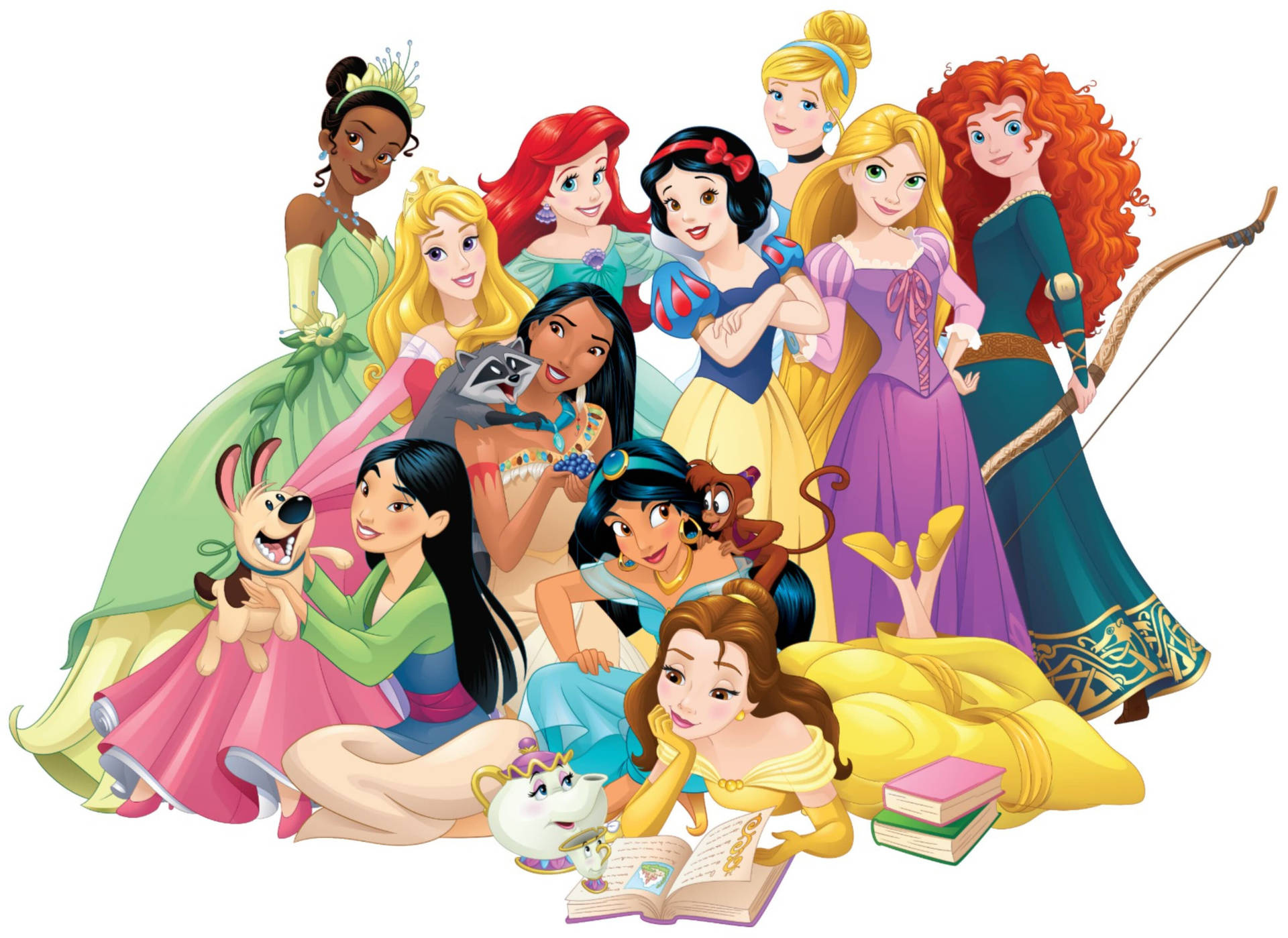 Disney Princesses, Belle, Rapunzel, Merida, Snow White, HD Desktop wallpaper
