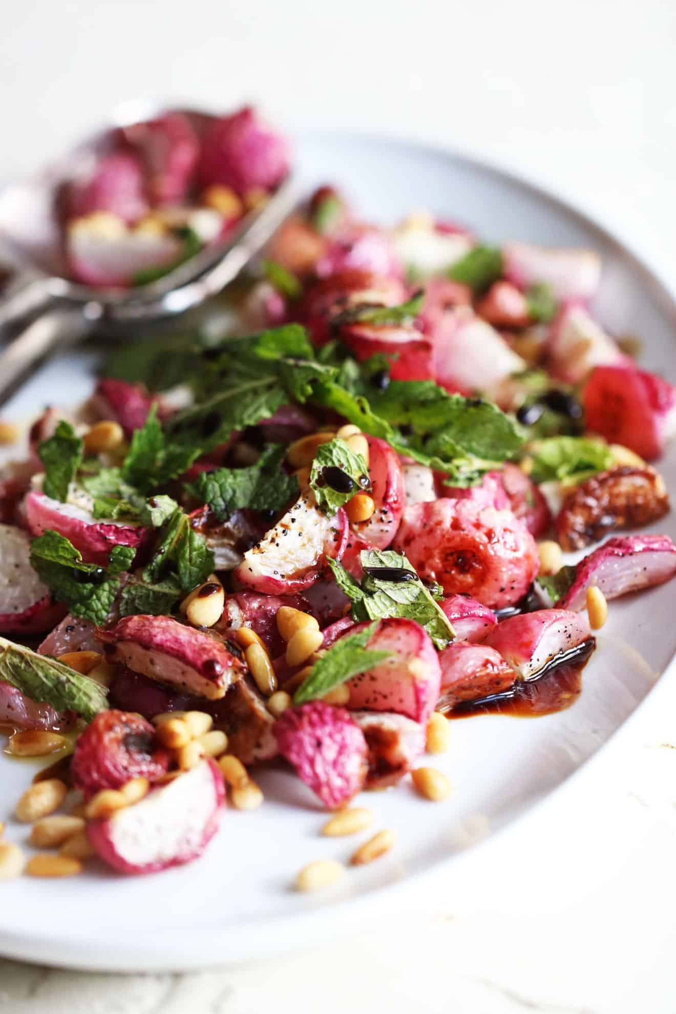 Roasted radish, Balsamic mint salad, Refreshing combination, The toasted pine nut, 1320x1980 HD Phone