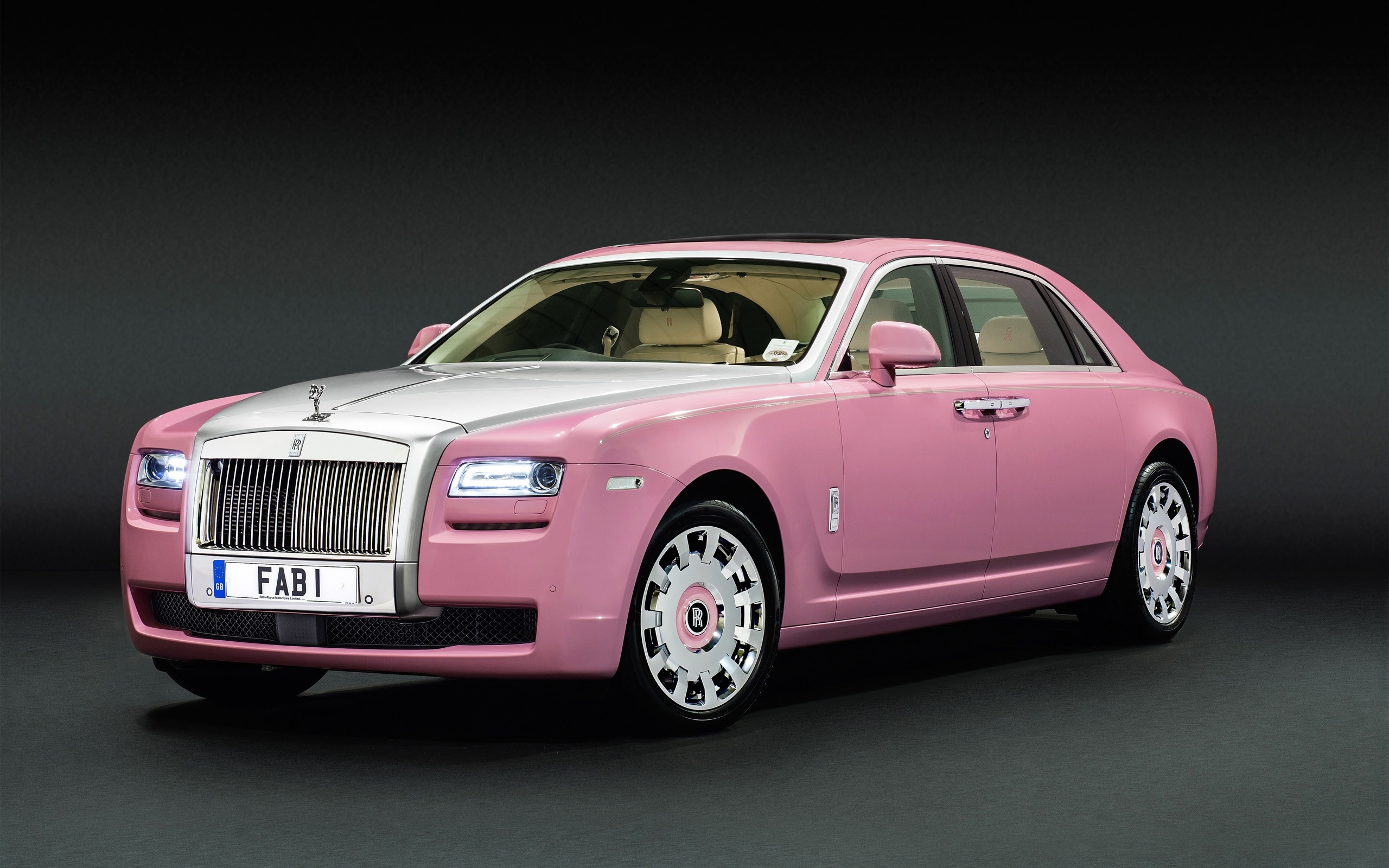 pink Rolls-Royce Ghost, FAB 1 license plate, Spirit of Ecstasy, HD Desktop wallpaper