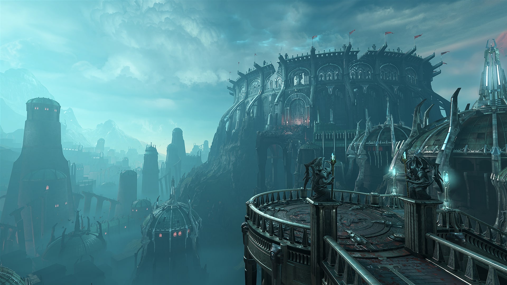 Argent D'Nur Sentinel city, Doom Eternal, Night Sentinel statues, Full HD Desktop wallpaper