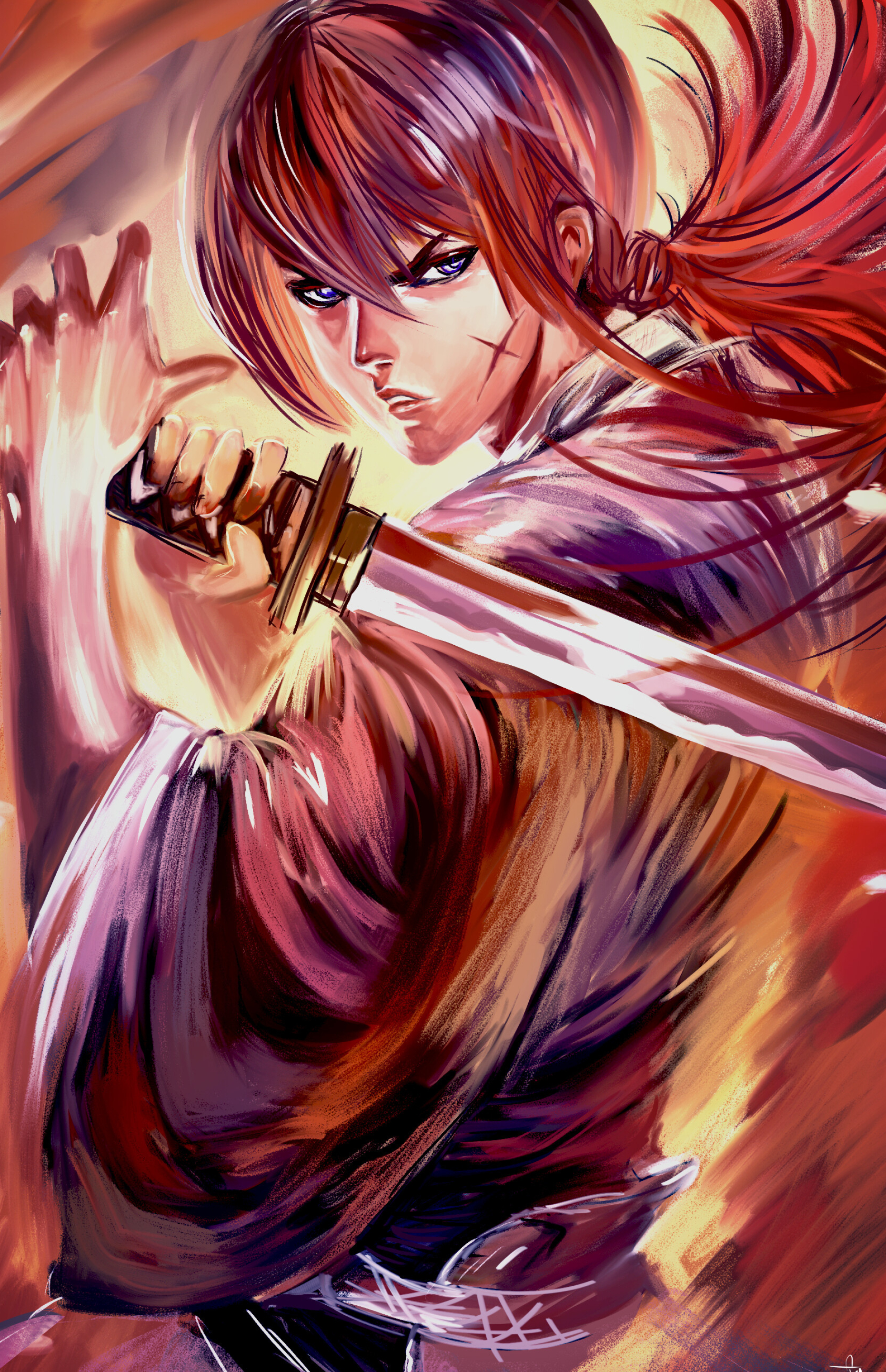 Rurouni Kenshin, Artistic illustrations, Creative renditions, Visual storytelling, 1860x2880 HD Phone