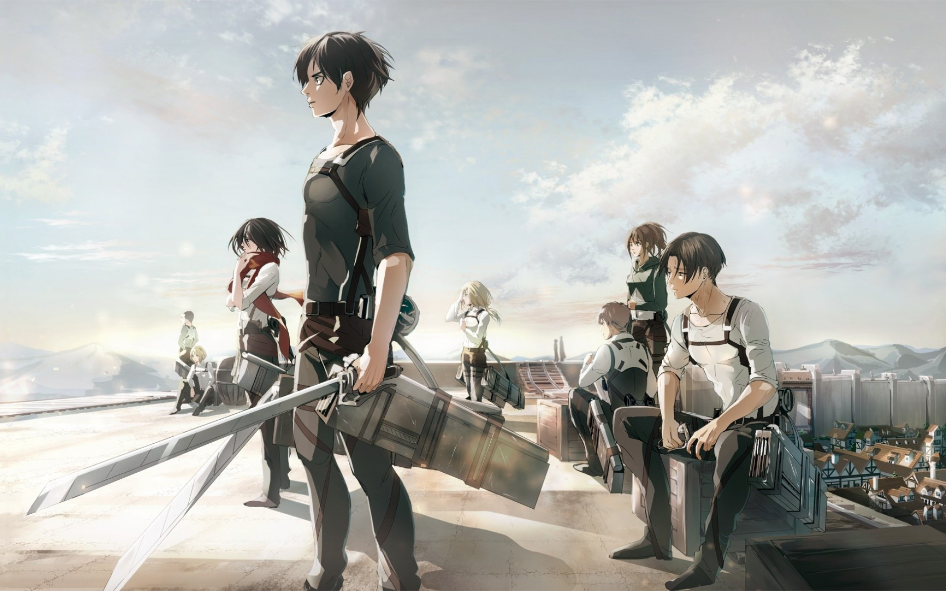 Levi Ackerman, Mikasa Ackerman, Eren Jaeger, Shingeki no Kyojin, 1920x1200 HD Desktop