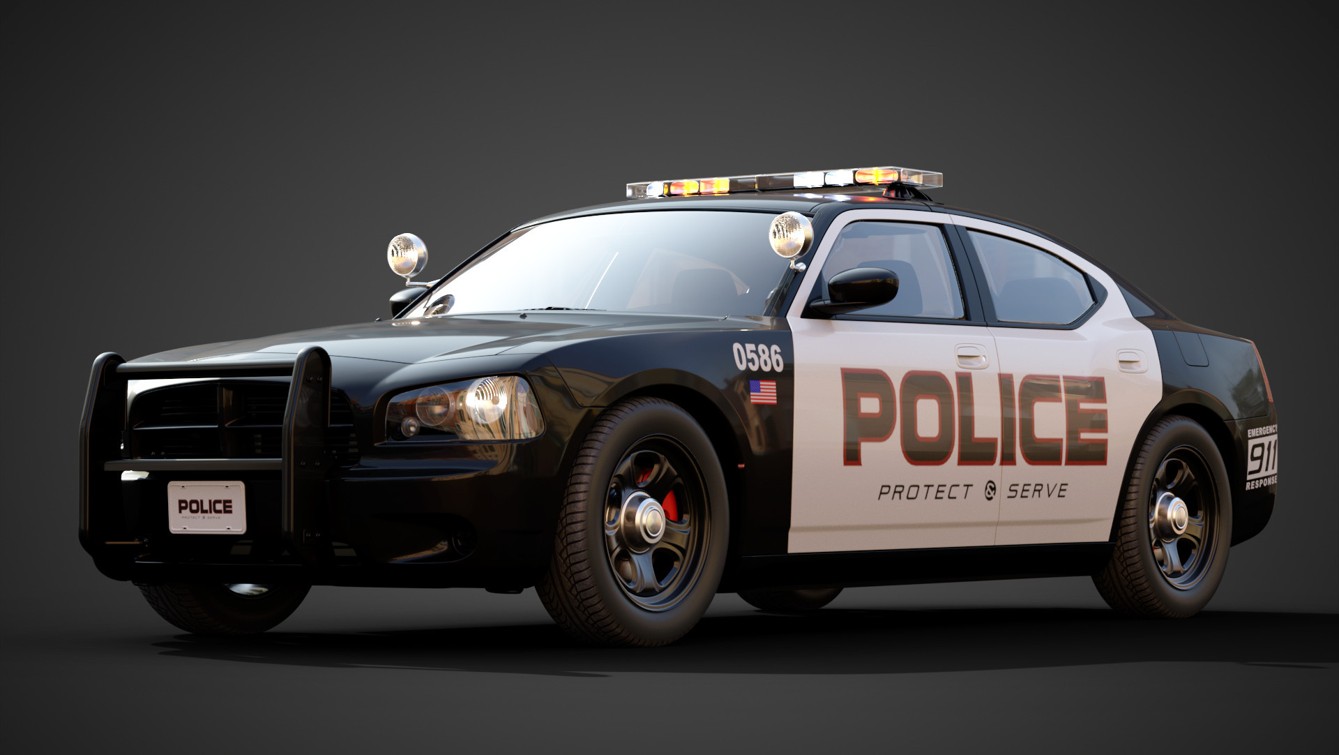 Dodge Charger police car, Police push bumper, Emergency roof lightbar, HD Desktop wallpaper