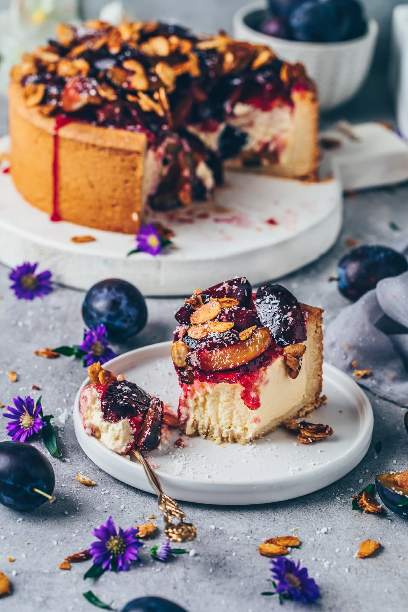 Baked cheesecake, Vegan cake, Plum, 1370x2050 HD Phone