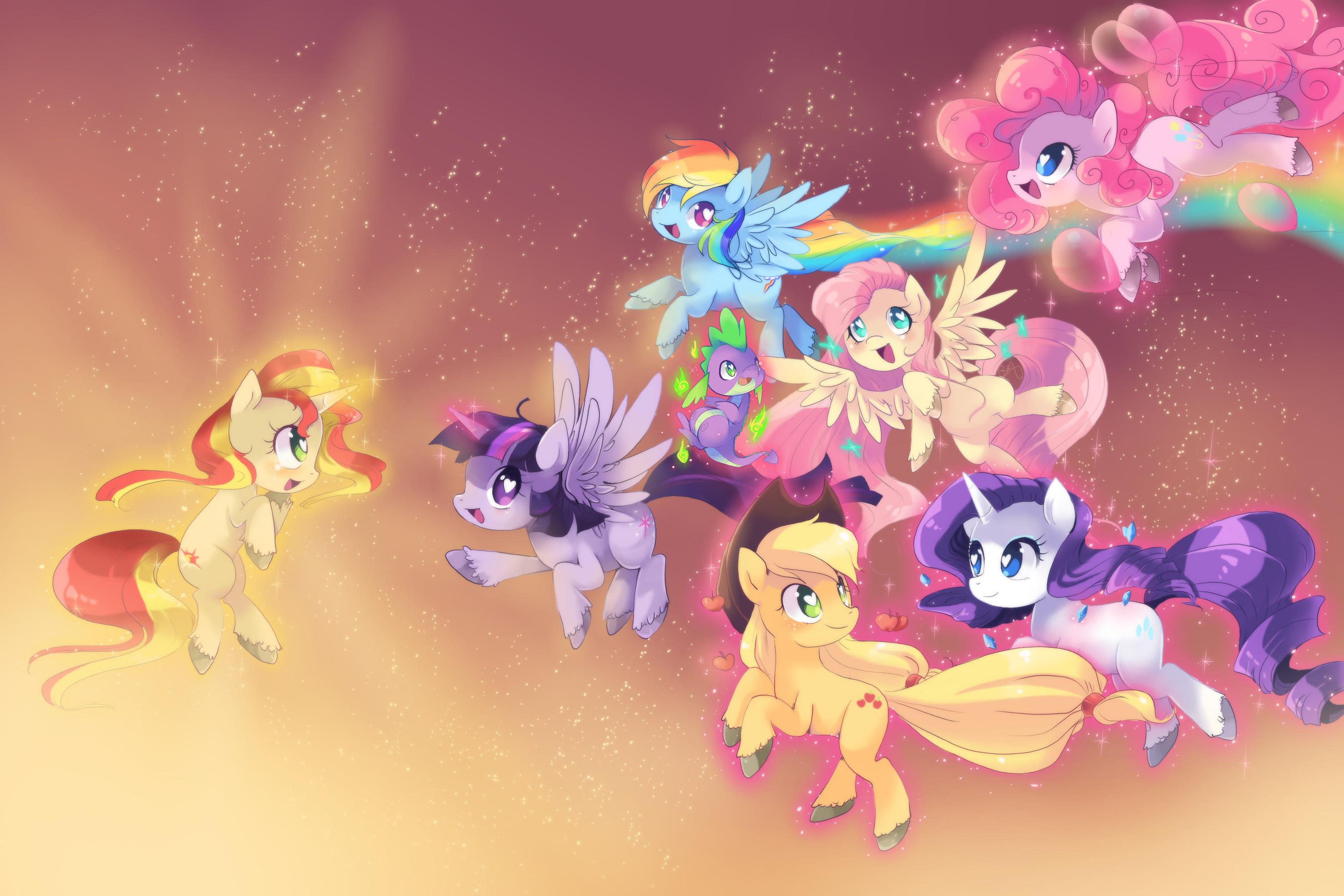 Sunset Shimmer, Twilight Sparkle, Mane Six, Rainbow Dash, Spike the Dragon, HD Desktop wallpaper