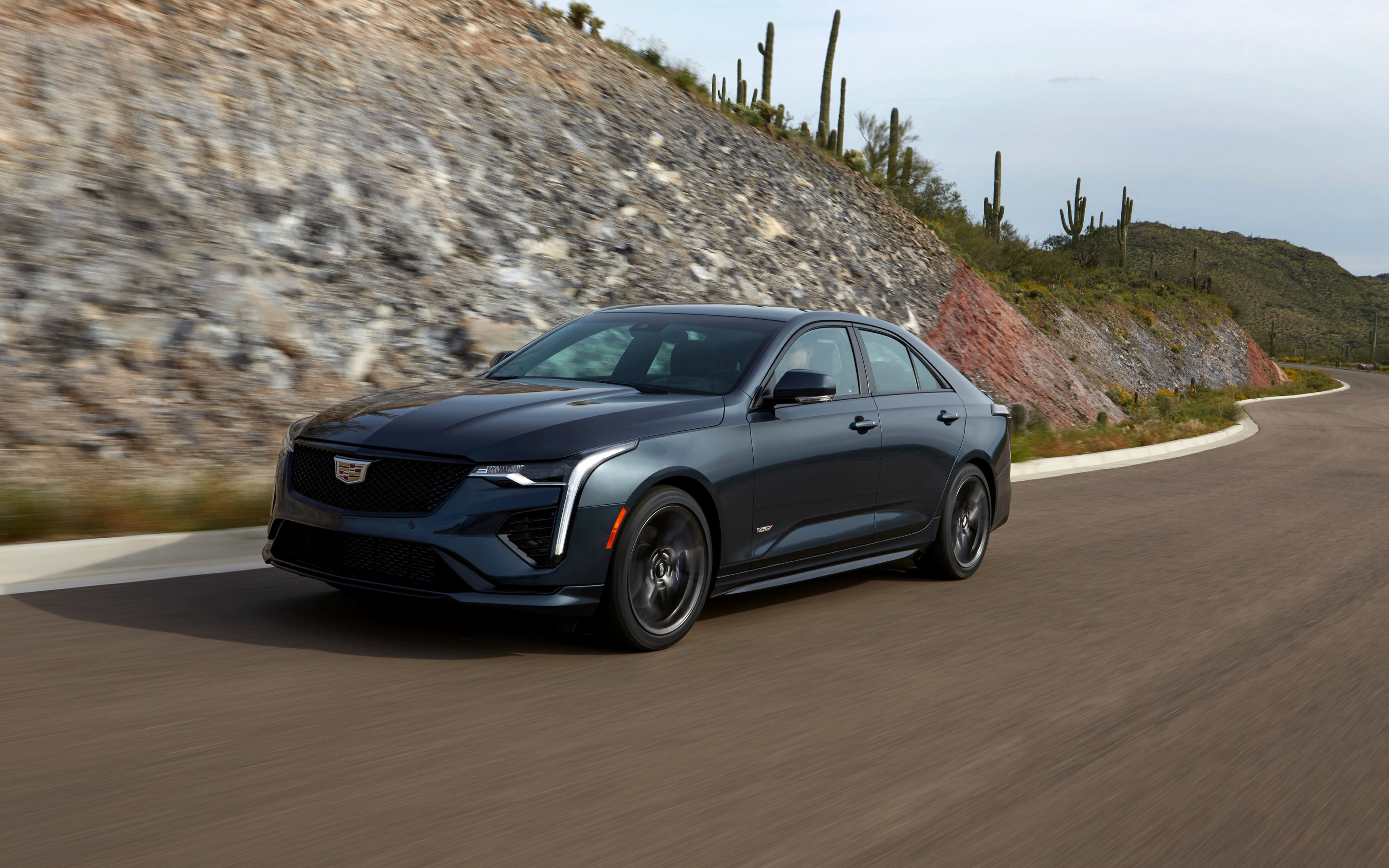 Cadillac CT4, American cars, Front view exterior, Gray sedan, 2880x1800 HD Desktop