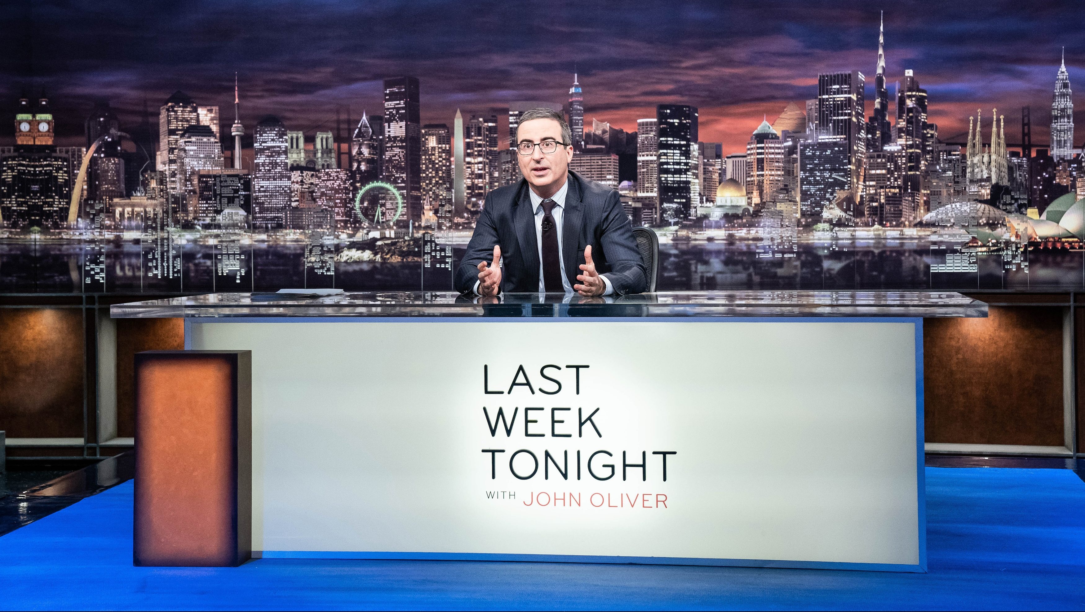 Political analysis, John Oliver's take, Trump's Iran strike, TV talk show, 3500x1980 HD Desktop