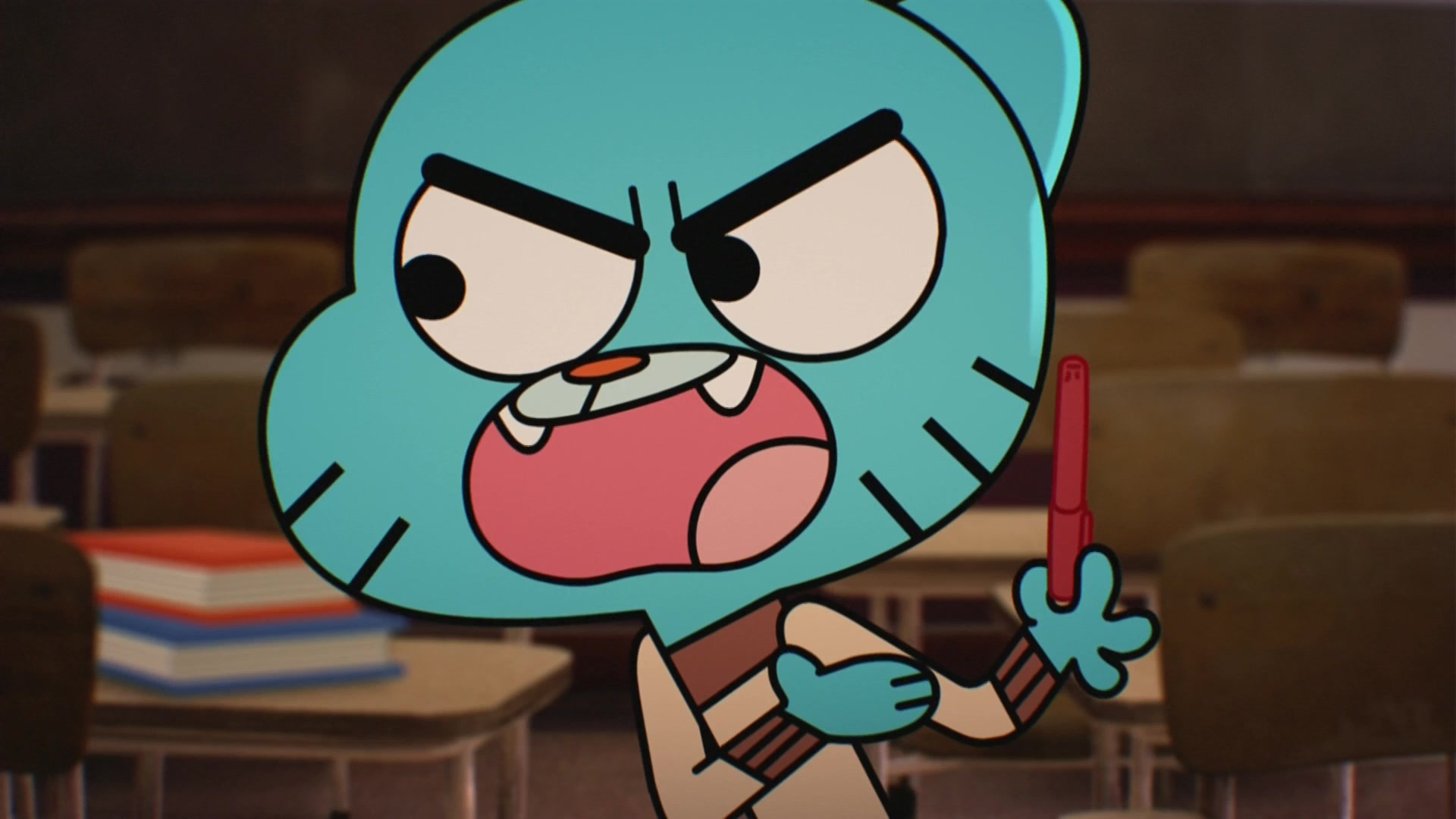 Gumball Watterson, Elmore Junior High classroom, red ballpoint pen, Full HD Desktop wallpaper