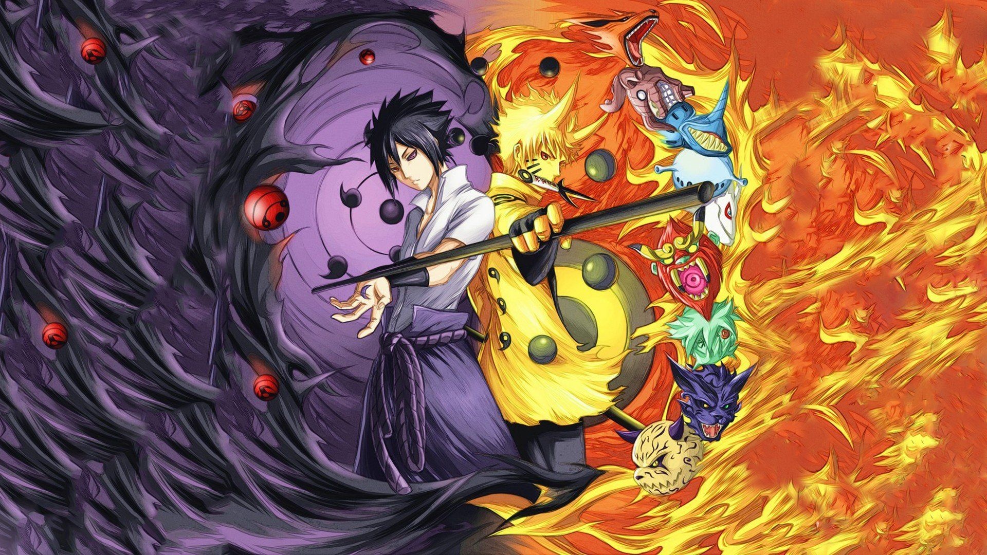 Tailed Beasts, Naruto anime, Naruto and Sasuke, 1920x1080 Full HD Desktop