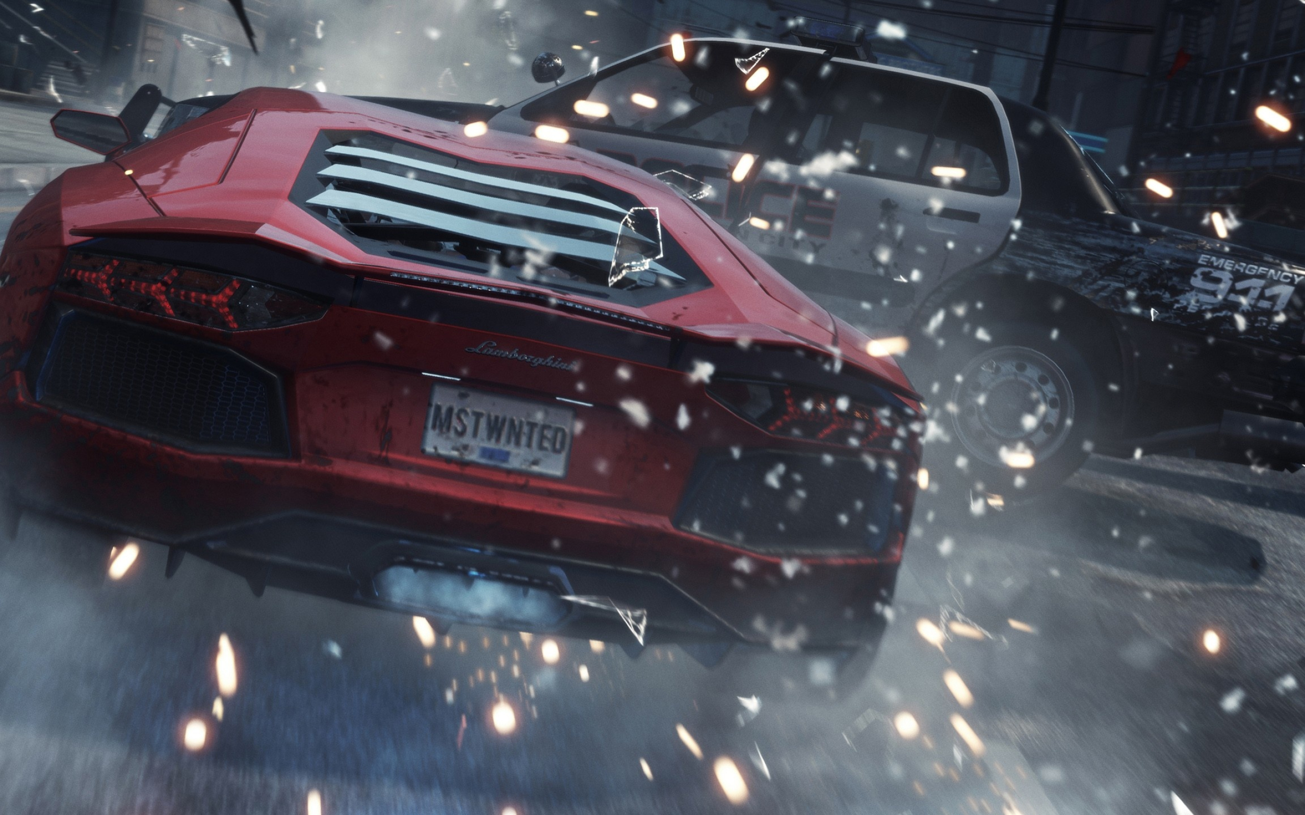 Lamborghini Aventador, MSTWNTED license plate, Fairhaven police cruiser, HD Desktop wallpaper