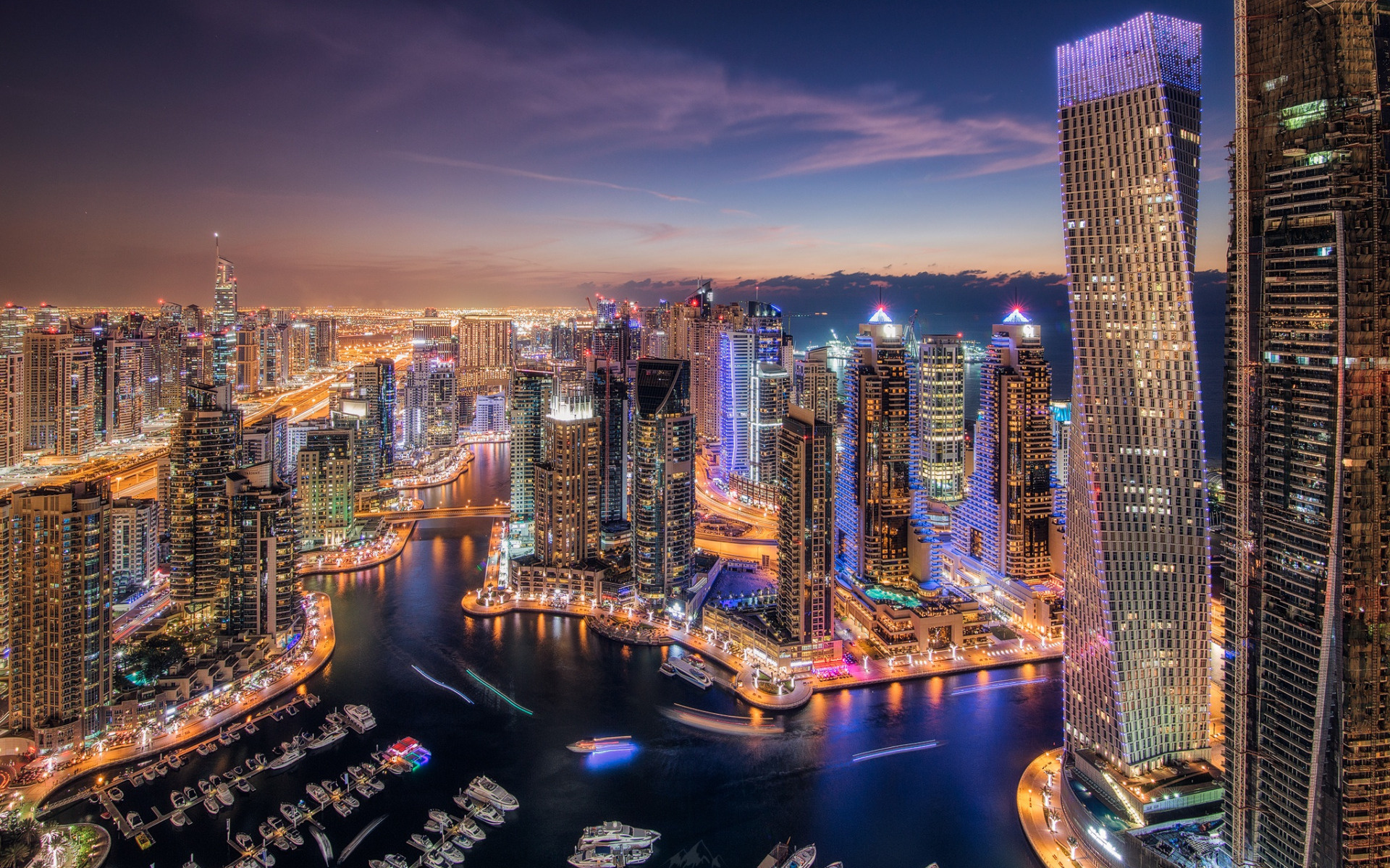 Dubai Skyline, City Lights, Modern Architecture, Skyscrapers, 1920x1200 HD Desktop
