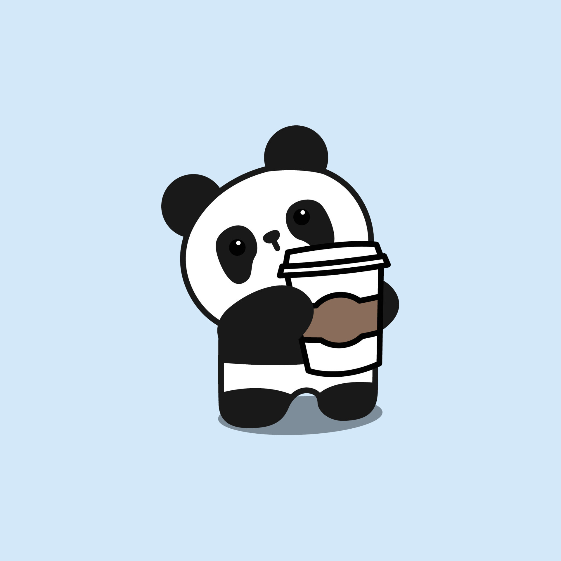 Cute cartoon panda, Takeaway coffee cup, Pastel blue background, HD Phone wallpaper