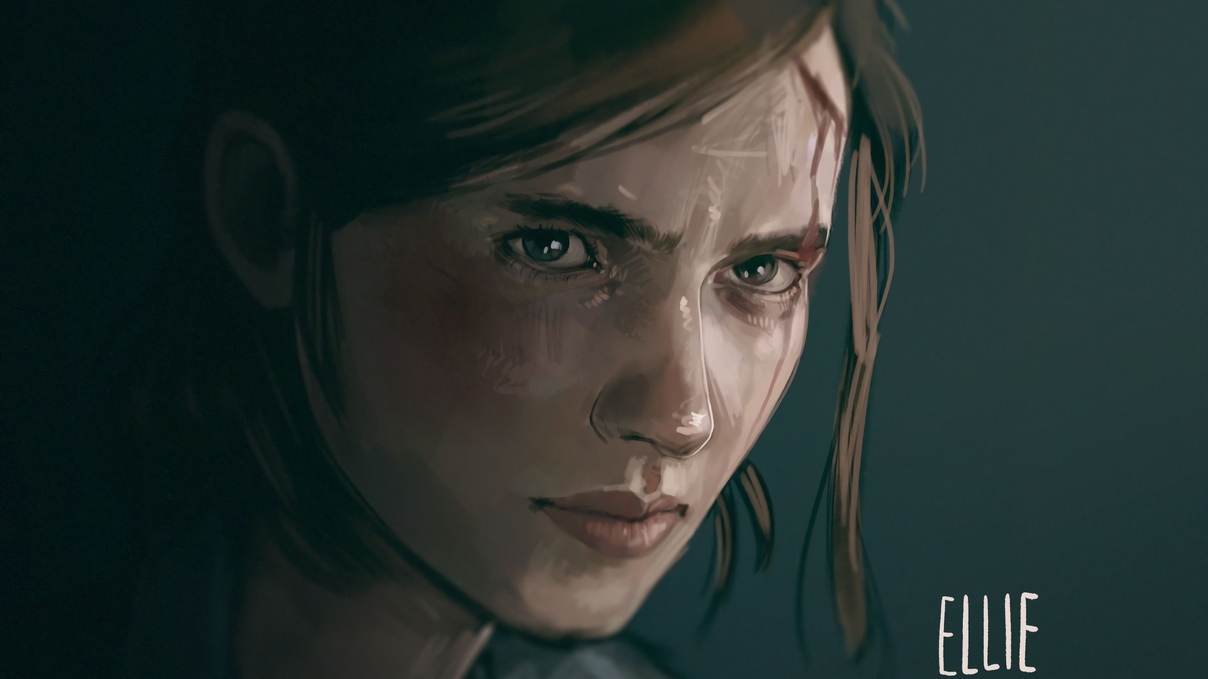 Ellie Williams, ELLIE text, digital painted portrait, 4K Desktop wallpaper