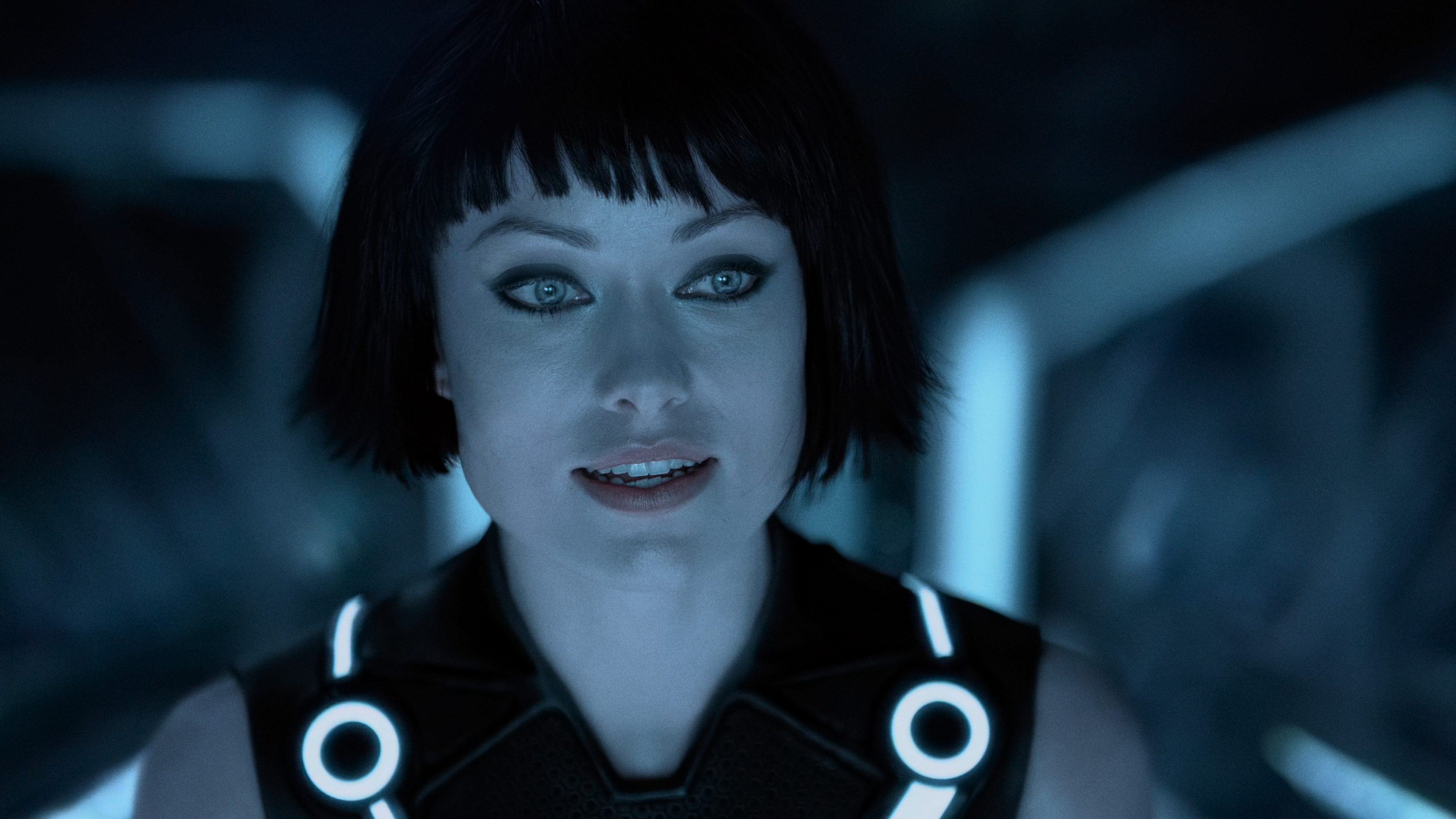 Olivia Wilde as Quorra, Tron Legacy light suit, The Grid sci-fi setting, 4K Desktop wallpaper