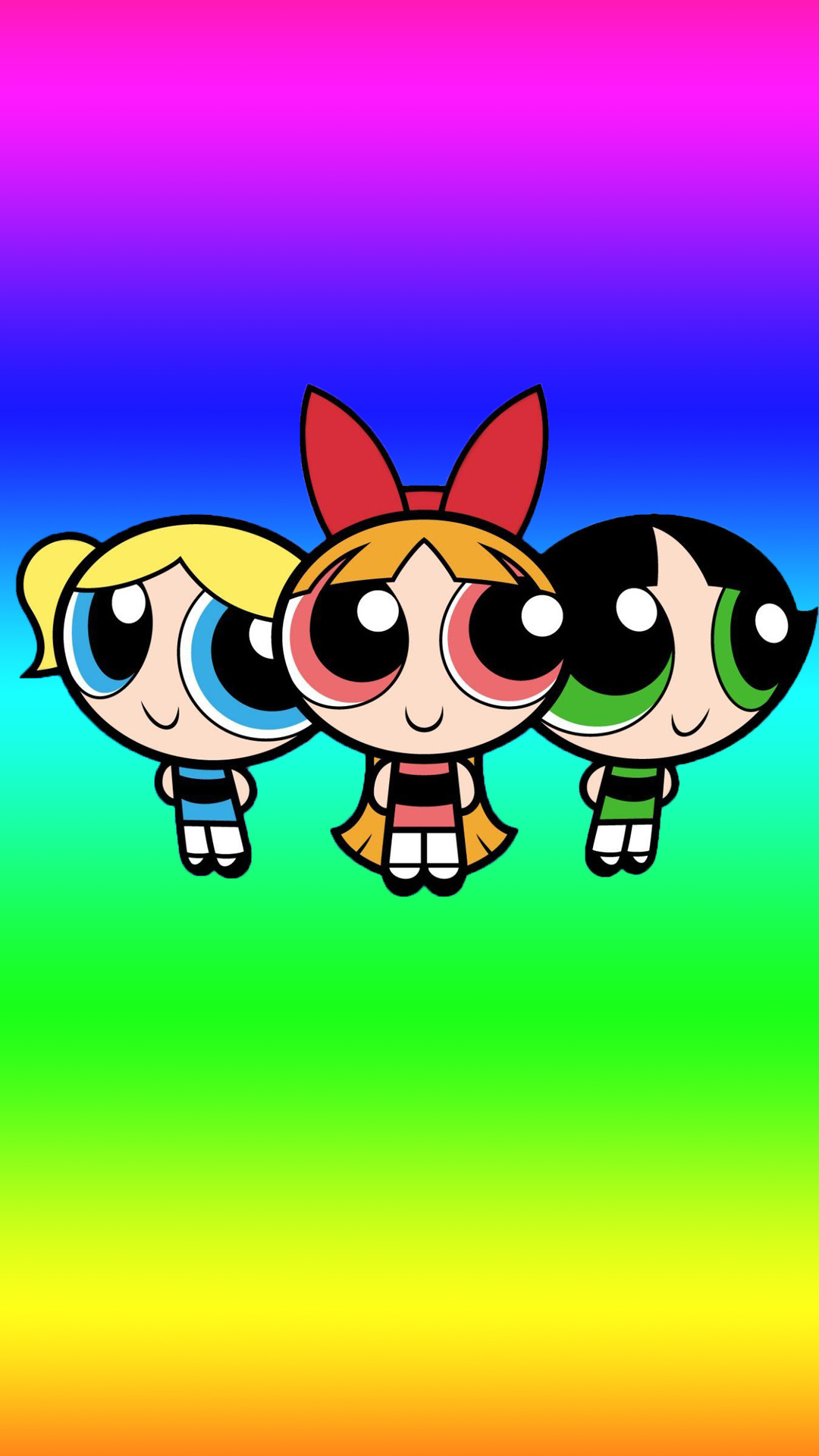 Blossom, Bubbles, Buttercup, Rainbow gradient backdrop, Full HD Phone wallpaper