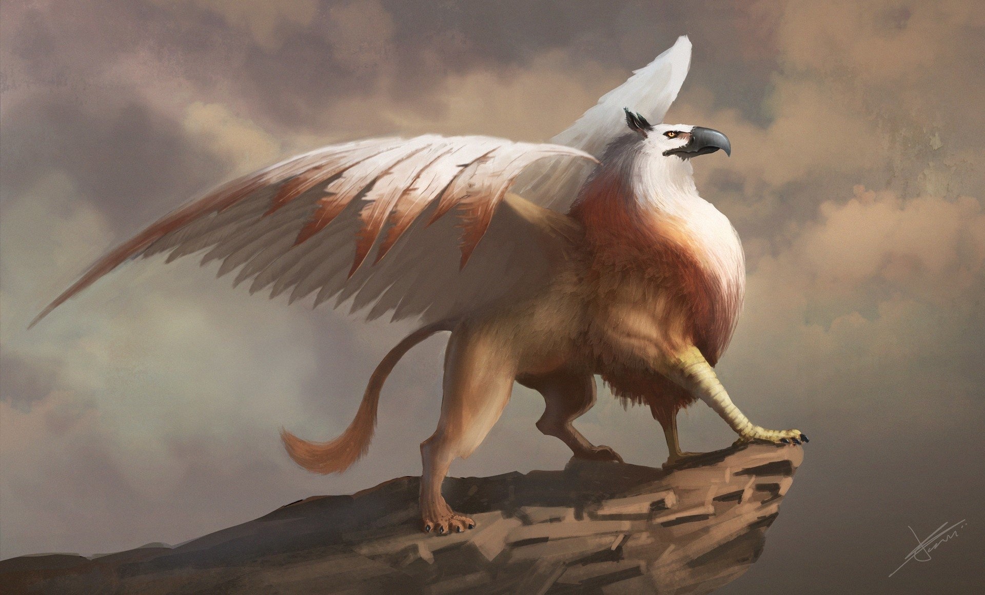 Griffins, Fantasy creature, Powerful guardian, Mythical world, 1920x1170 HD Desktop