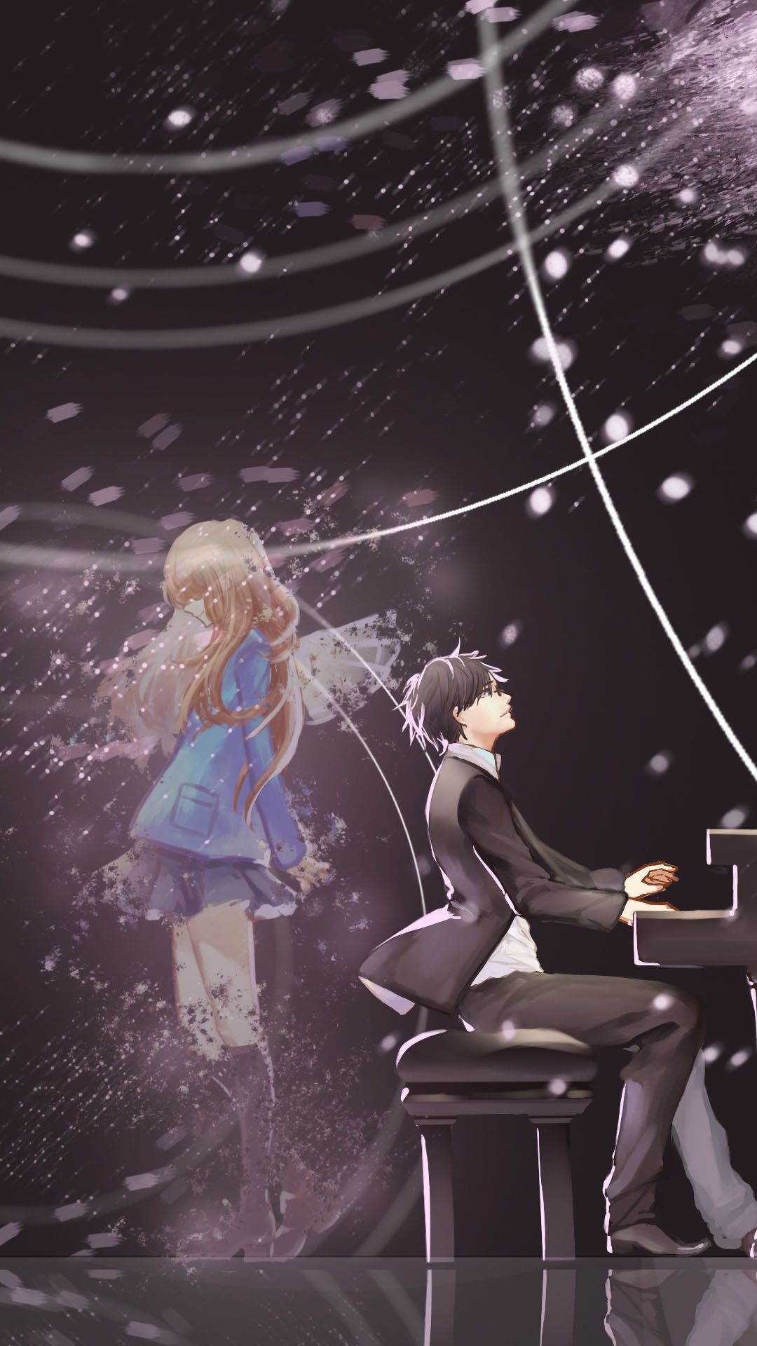 Kousei Arima playing piano, Kaori Miyazono spirit, Your Lie in April, Full HD Phone wallpaper