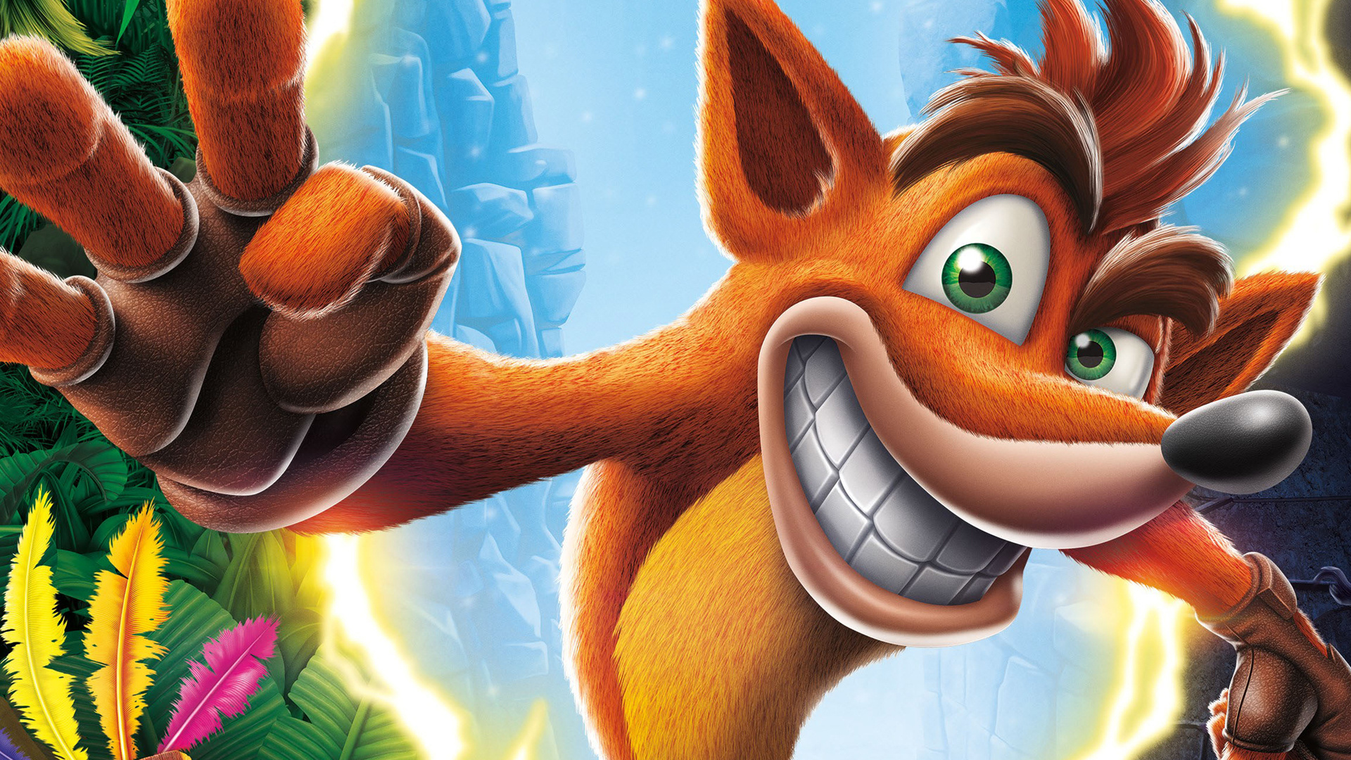 Crash Bandicoot, Aku Aku feathers, Glowing warp portal, Full HD Desktop wallpaper