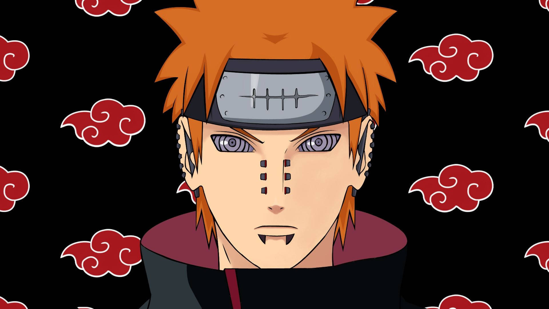 Pain Deva Path, Rinnegan eyes, Akatsuki red clouds pattern, Full HD Desktop wallpaper
