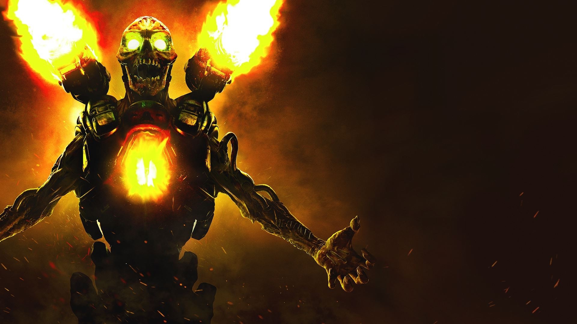 Doom Revenant, shoulder mounted rocket thrusters, glowing demonic chest core, Full HD Desktop wallpaper