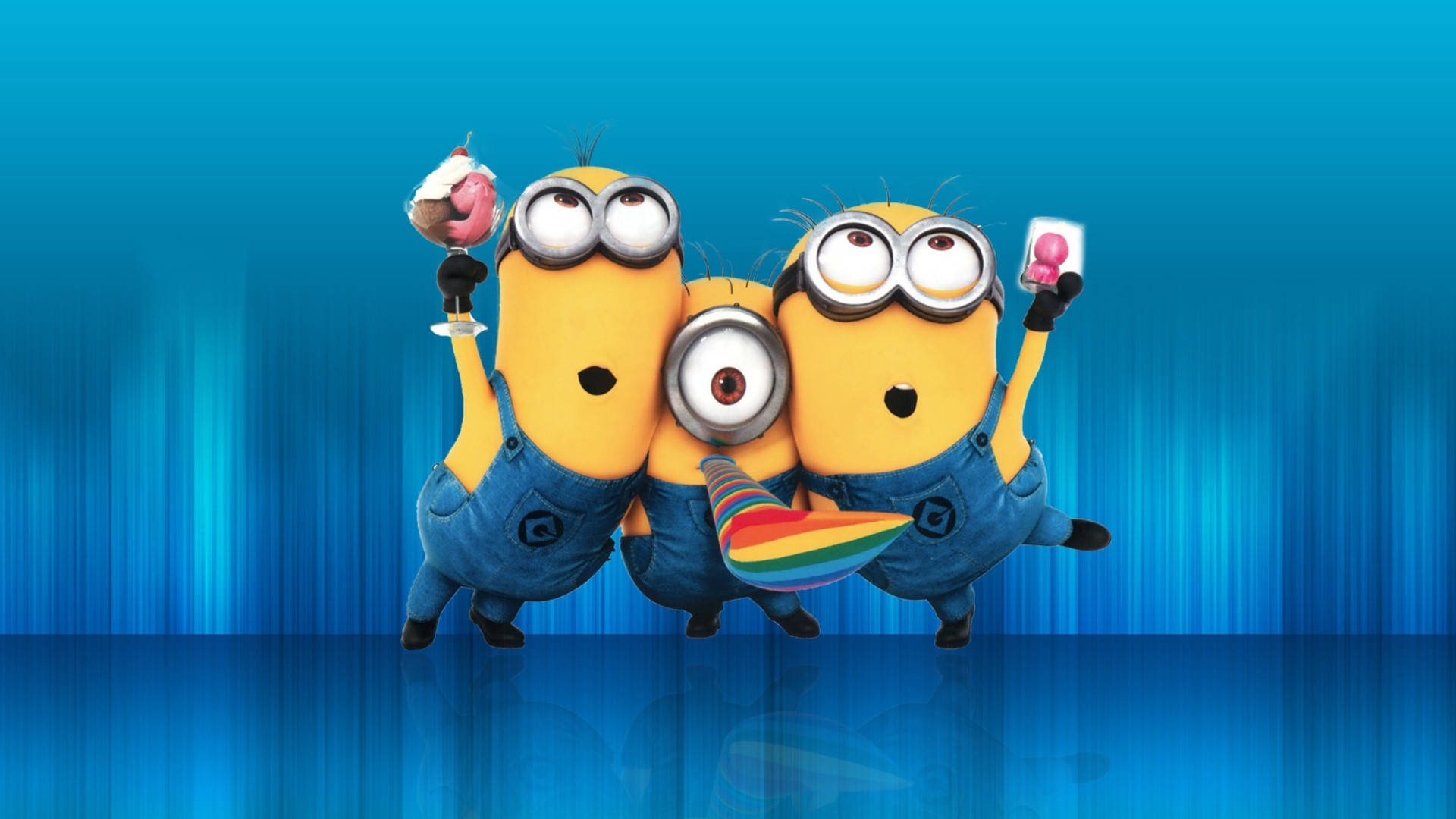 Despicable Me Minions, rainbow party horn, ice cream sundae, Full HD Desktop wallpaper
