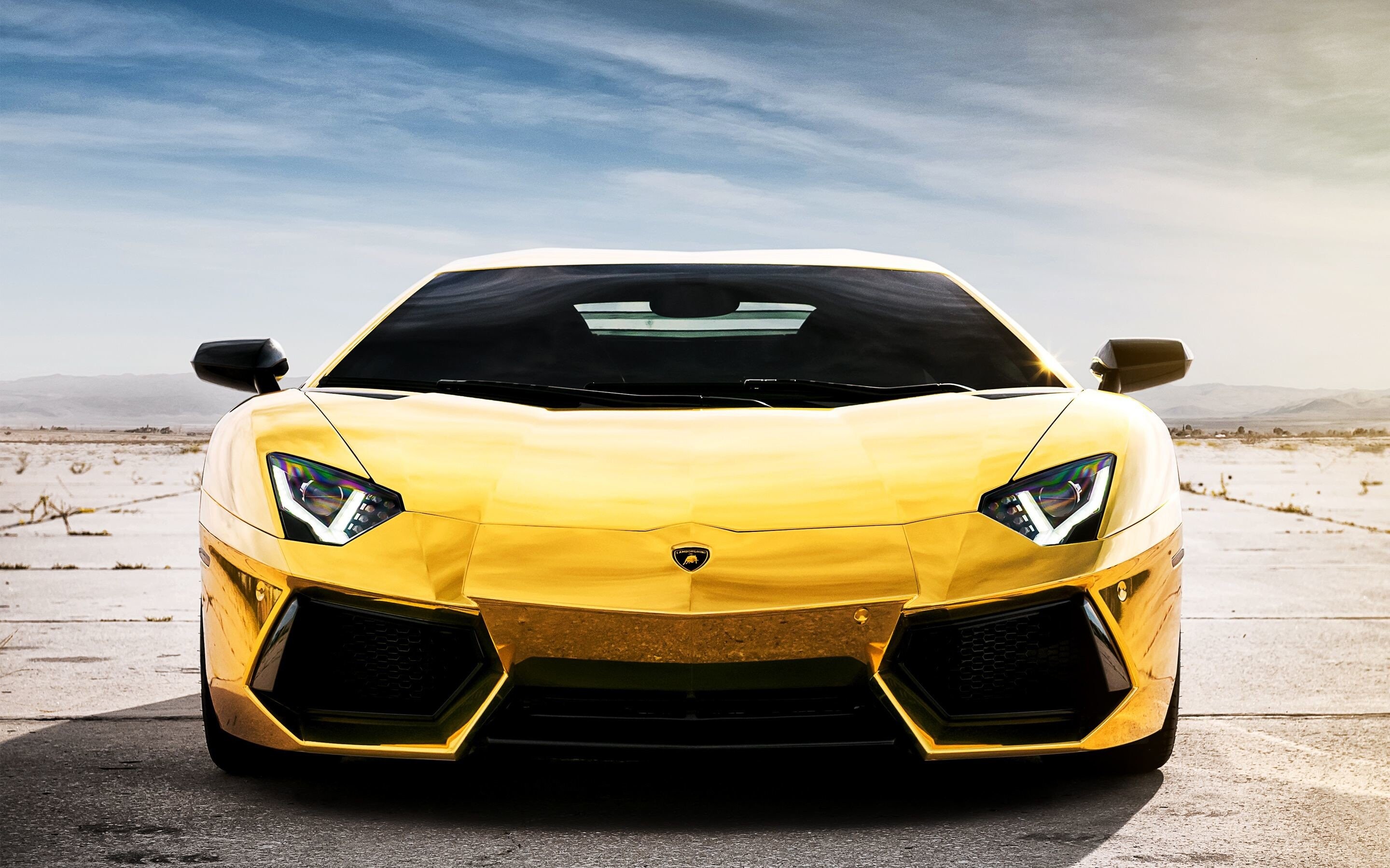 Aventador Front View, Gold Lamborghini Wallpaper, 2880x1800 HD Desktop