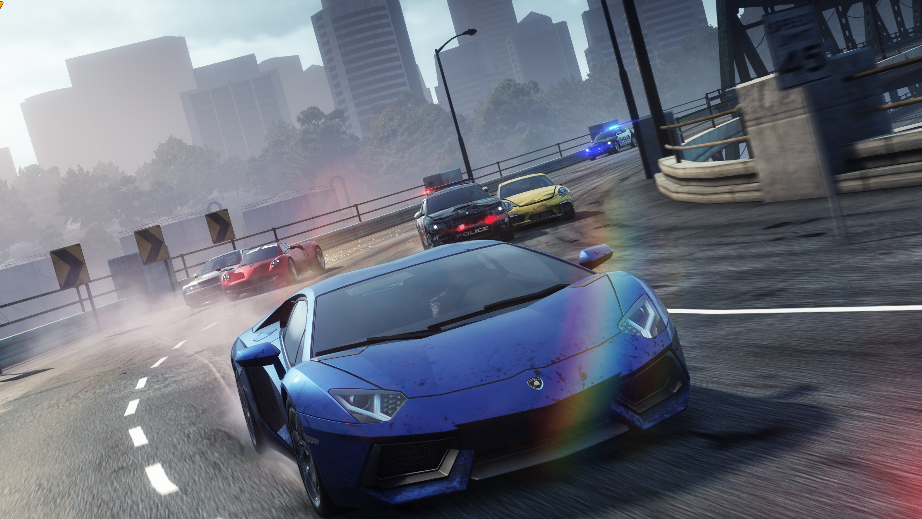 Lamborghini Aventador LP 700-4, Dodge Charger police cruiser, Pagani Huayra, Porsche 911 Carrera S, 4K Desktop wallpaper