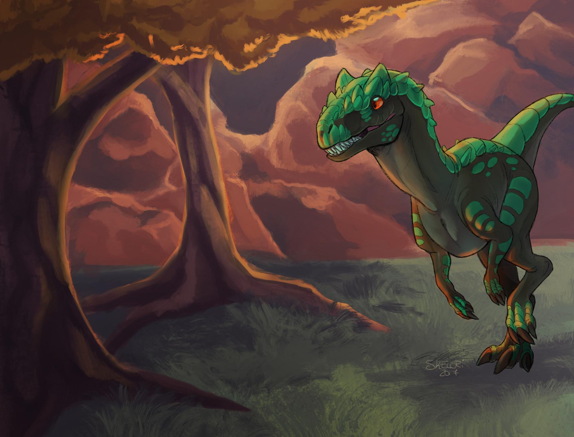 Allosaurus, ArtStation autumn, Botanical art, Nature-inspired masterpiece, 1920x1470 HD Desktop
