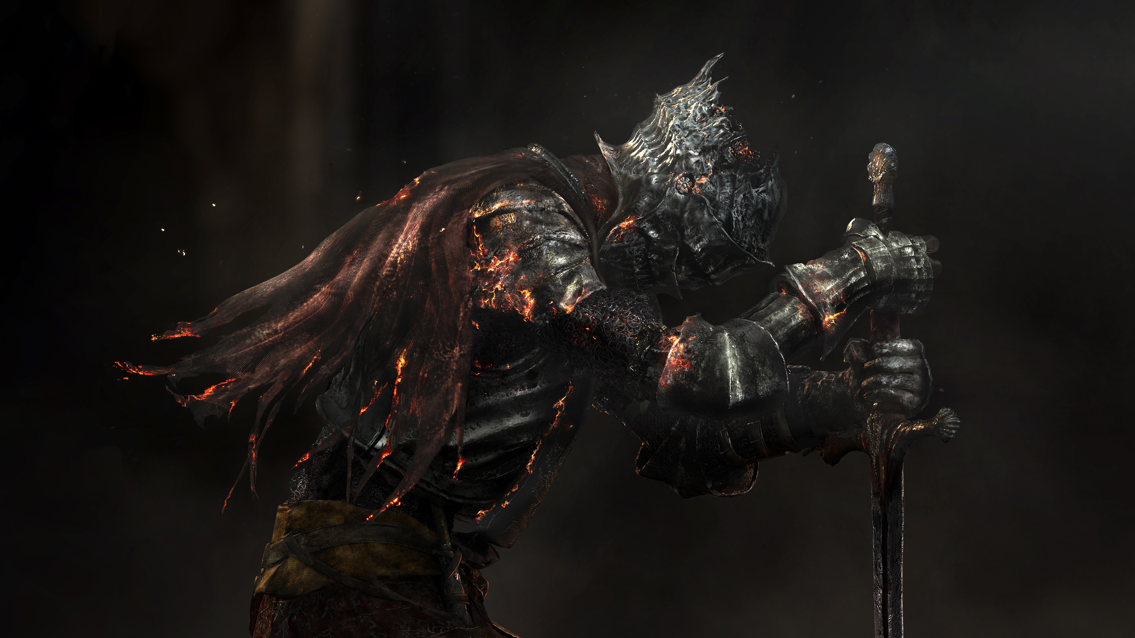 Soul of Cinder, Coiled Sword, Firelink armor, 4K Desktop wallpaper