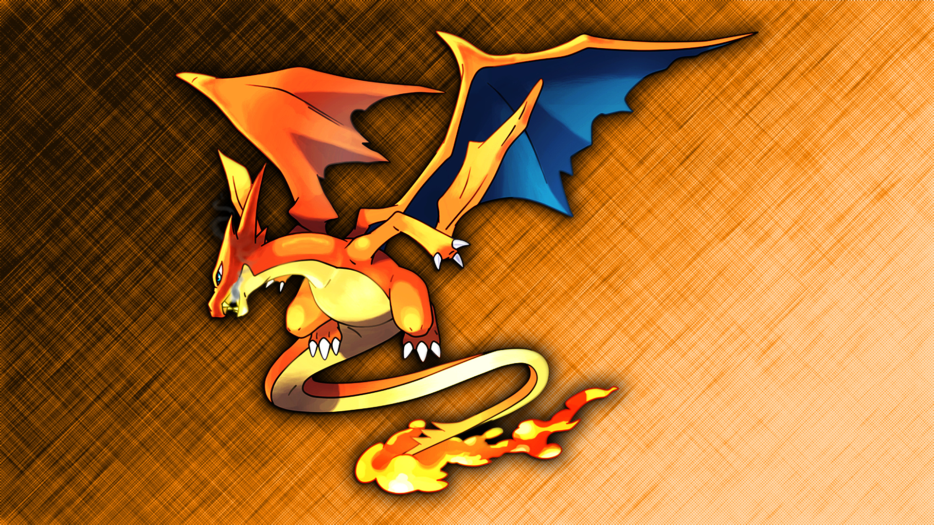 Mega Charizard Y, Pokemon, Crosshatch texture background, Full HD Desktop wallpaper