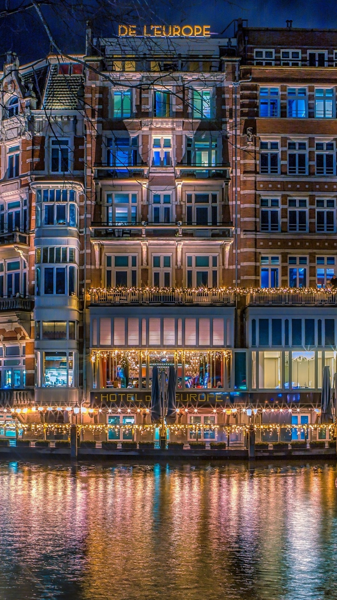 Amsterdam building night, River reflection, iPhone wallpaper, Sony Xperia, 1080x1920 Full HD Phone