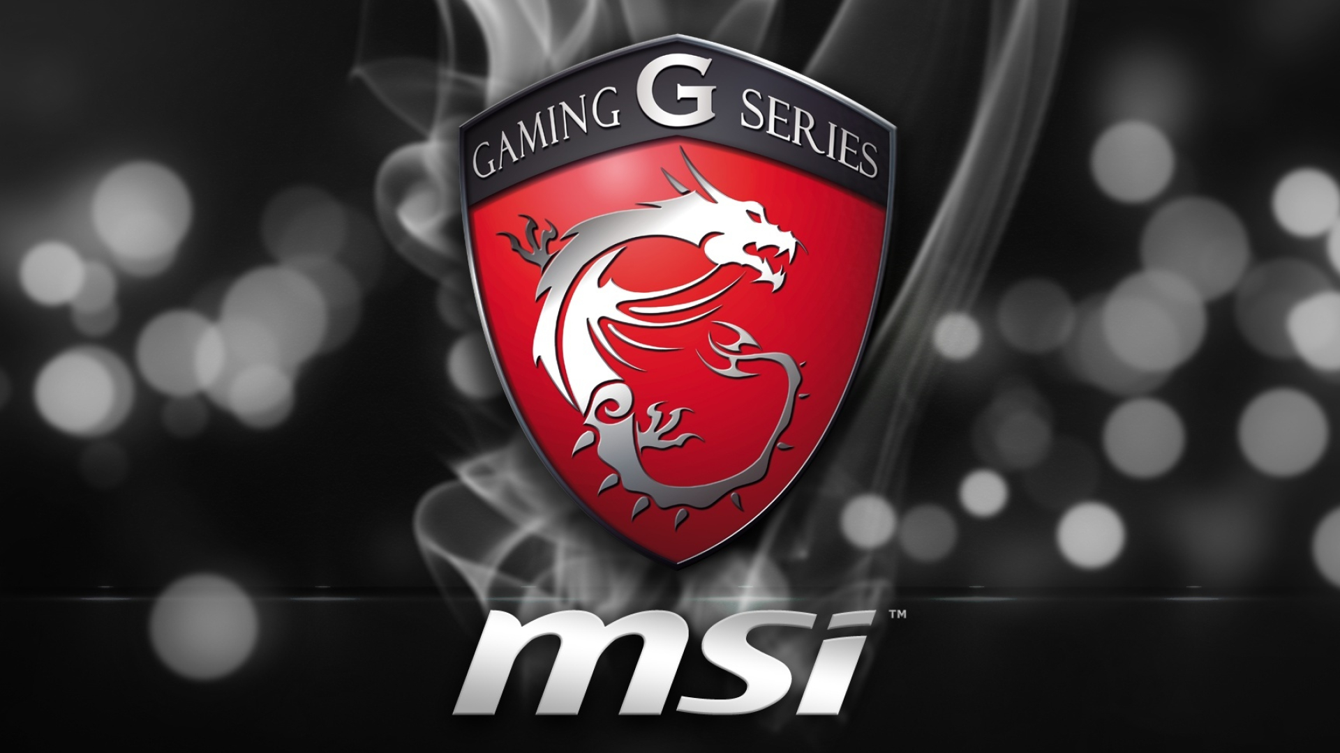 MSI Gaming Series shield, MSI logo, monochrome smoke bokeh, Full HD Desktop wallpaper