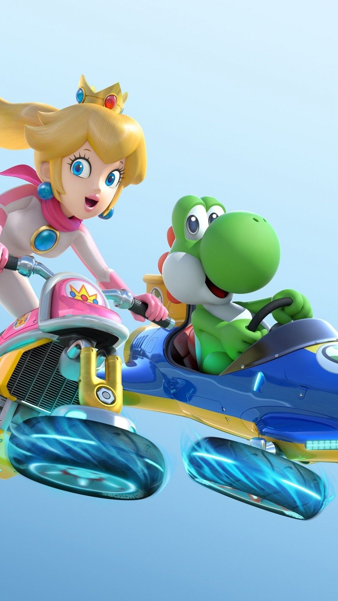 Princess Peach and Yoshi, Mario Kart Wallpaper, 1080x1920 Full HD Phone