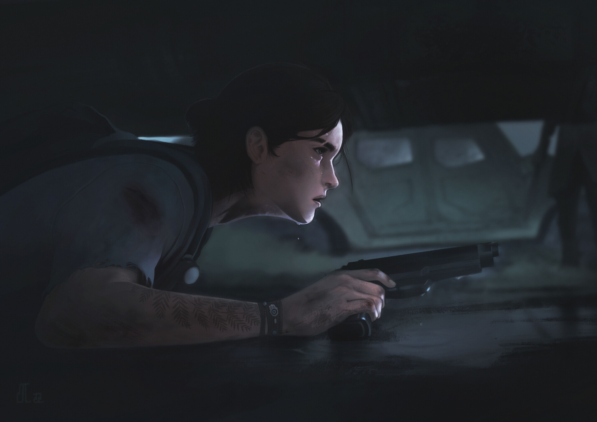 Ellie Williams, fern tattoo, semi-automatic pistol, HD Desktop wallpaper