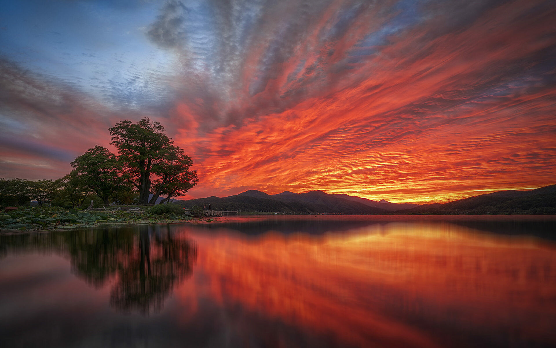 Sunrise red sky, Reflective beauty, Dramatic landscapes, Nature's spectacle, 1920x1200 HD Desktop