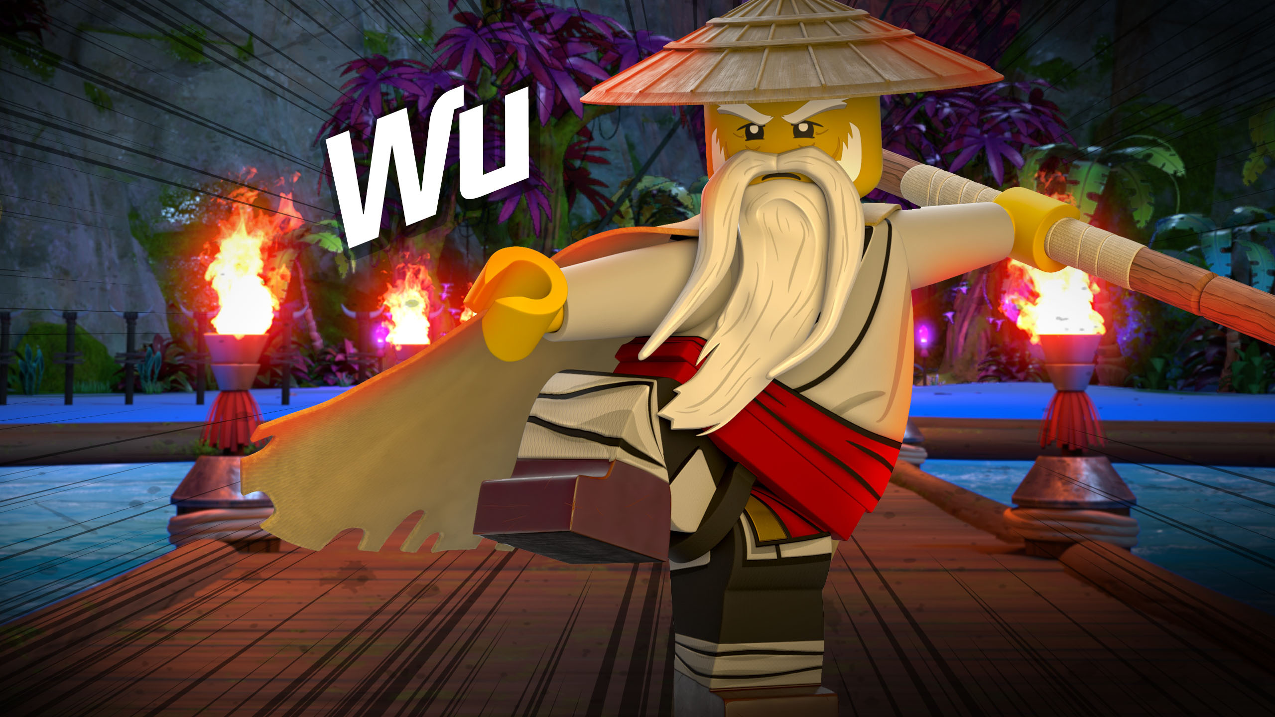 Master Wu with bo staff, Straw conical hat, Ninjago jungle dojo, HD Desktop wallpaper