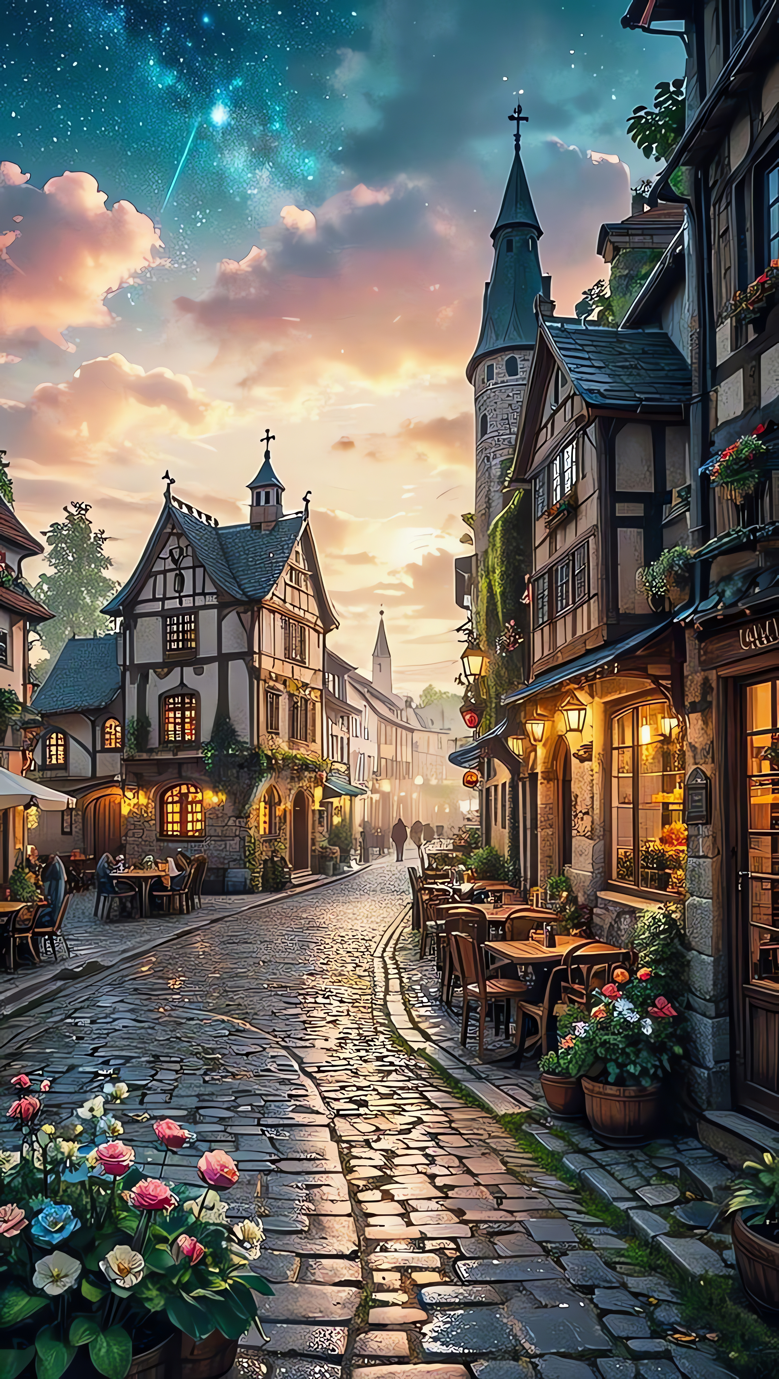 Europe Street Background, Cafe Terraces, Old Town Lights, Restaurant, 1200p