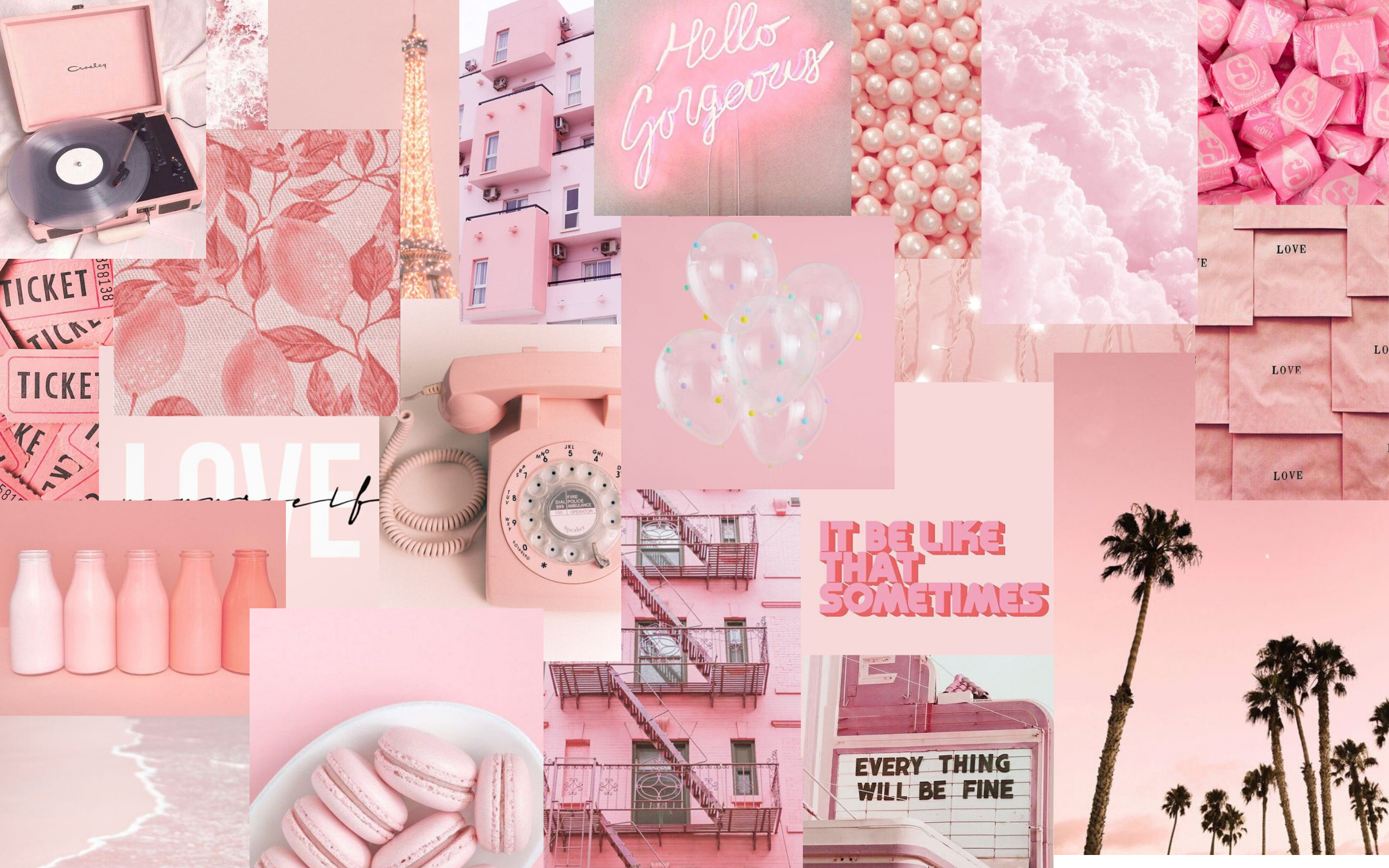 Pink collage, computer art, visually rich, creative combination, dynamic, 2560x1600 HD Desktop